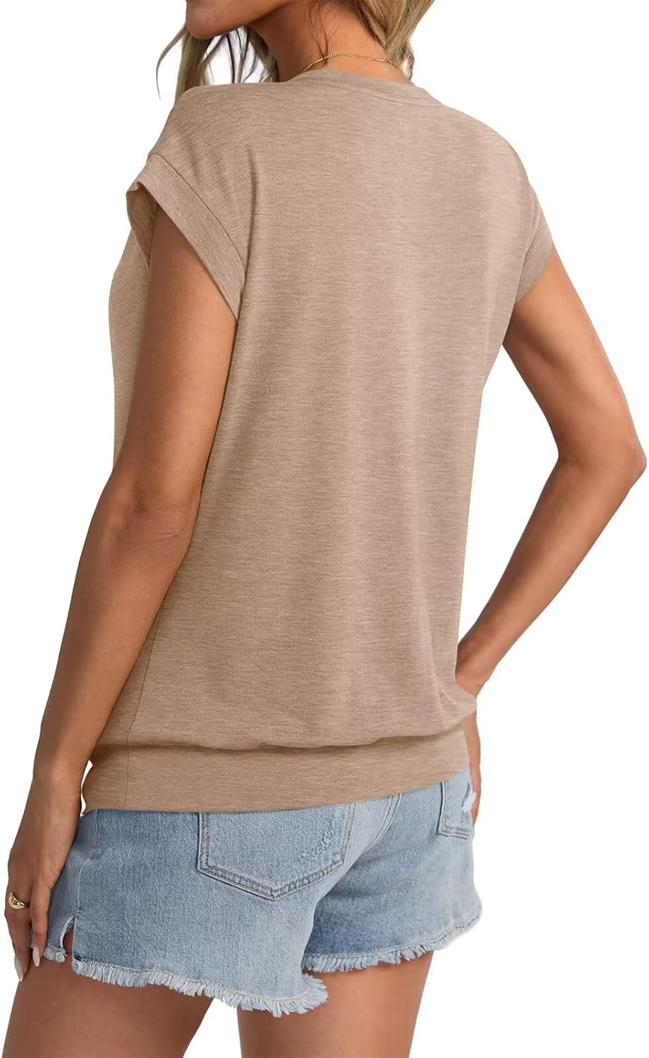 Womens Crewneck Cap Sleeve T Shirts Banded Bottom Top Loose Fit Short Sleeves Tee Casual Summer Basic Tops 2025 - Image 5