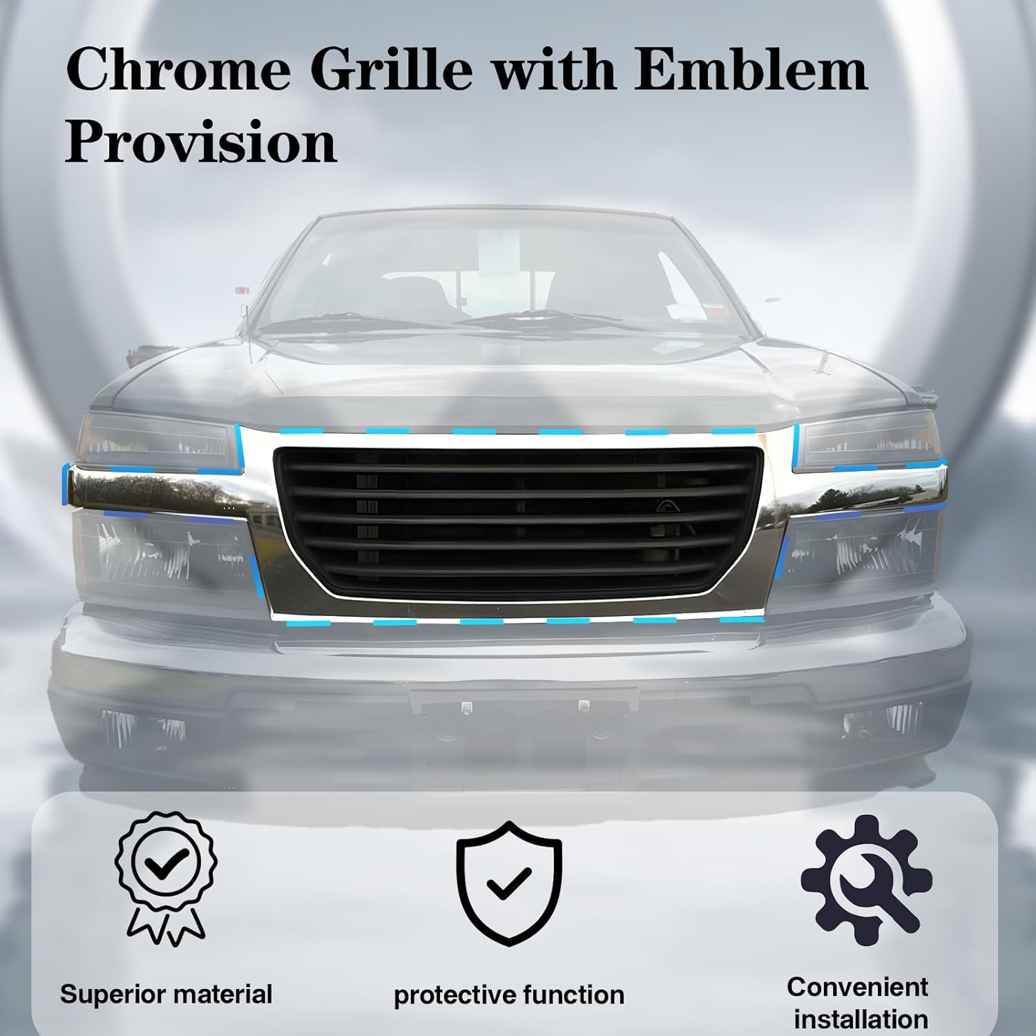 CarPartsDepot Front Grille with Emblem Provision Chrome Shell With Gray Insert Compatible with 2004-2012 GMC Canyon Pickup Truck GM1200530 12335793