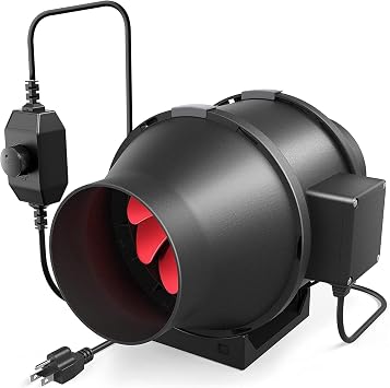 iPower 4 Inch Inline Duct Fan with Variable Speed Controller Ventilation, 200 CFM Quiet Exhaust Blower for Grow Tent and Basements, Black