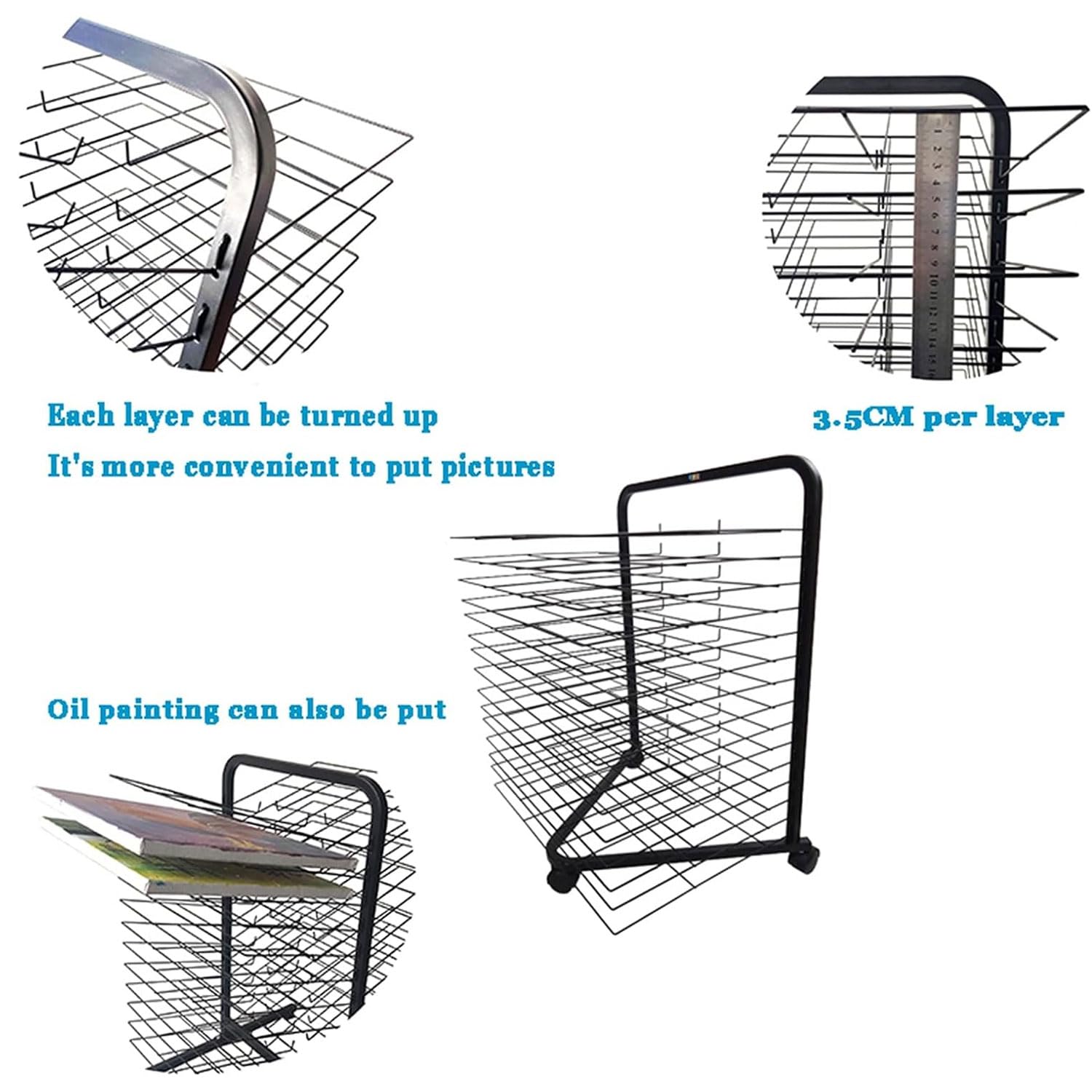 Étagère de rangement mobile à 15 niveaux, en maille pour peinture, gain de place, pliable pour salle de classe, maternelle, école d'art, studio créatif