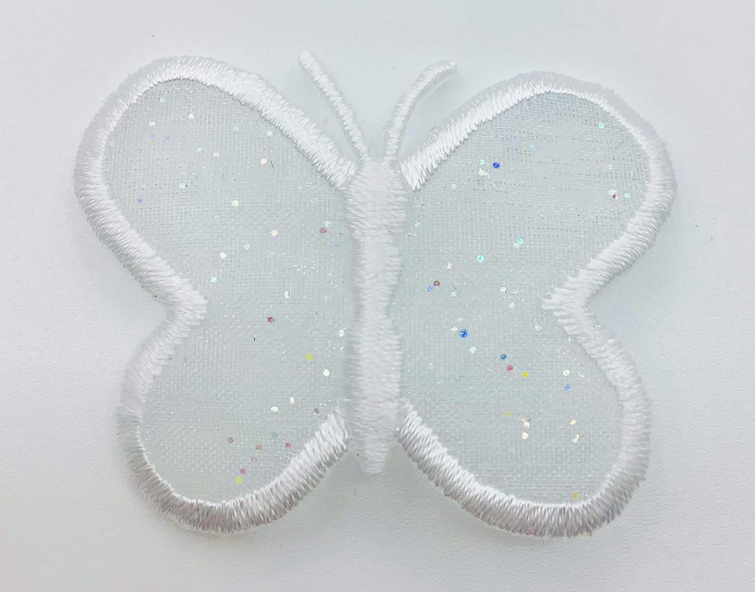 Trimplace Glittery White Embroidered Chiffon Butterfly Heat Seal Applique - 6 Pieces