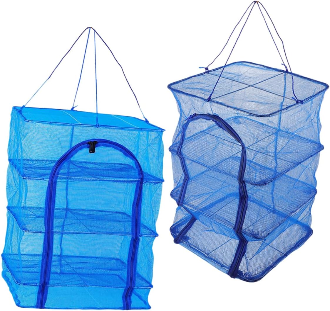 Folding Fish Drying Net 2pcs Multi-Layer Mesh Dehydrator Rack Zipper for Fish Herbs Fruits Portable Hanging Drying Net for Outdoor Use