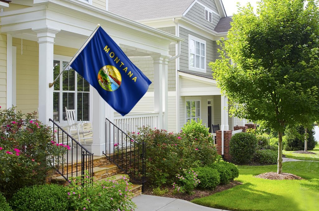 Double Sided Montana State Flag 3x5FT MT Flag Polyester Vivid Color Fade Resistant With 2 Brass Grommets For Montana Themed Festival Events Party Decoration Indoor Outdoor (MT, 3x5FT 3ply)