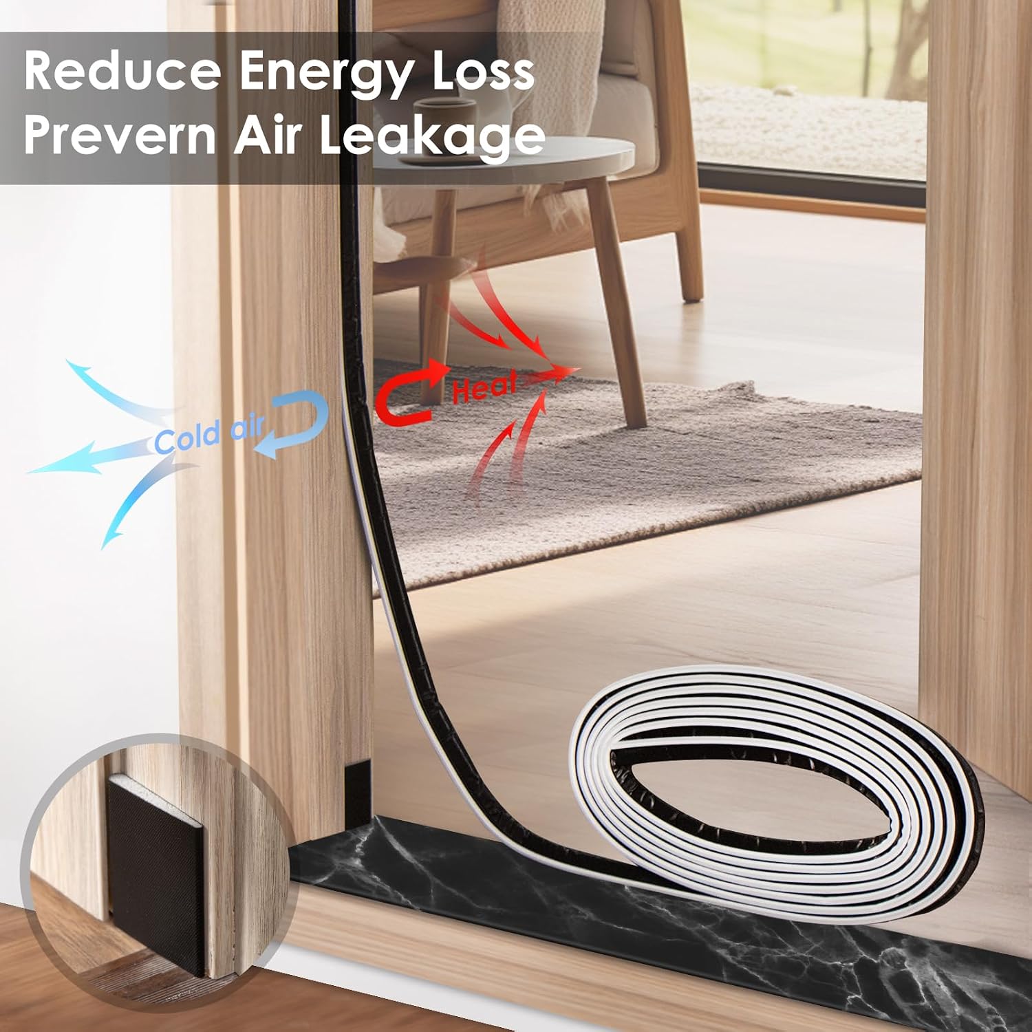 Kerf Weather Stripping Door Seal - Large Gap, Exterior Door Weather Seal Strip - 20Feet, Black