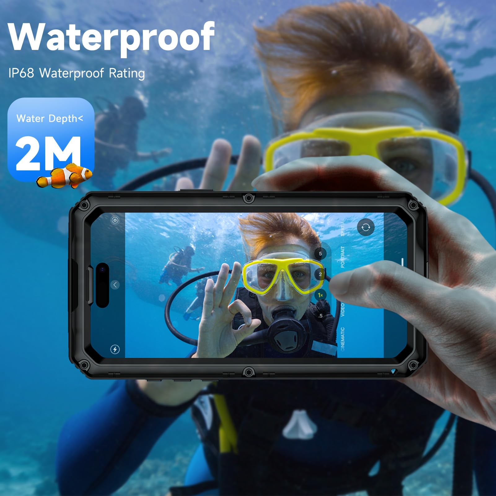 seacosmo Funda para iPhone 17 Impermeable, IP68 360 Grados Militar Protección Carcasa, Subacuática Waterproof Antigolpes Anti-Polvo Case con Protector de Pantalla/Cubierta de la Cámara, Negro