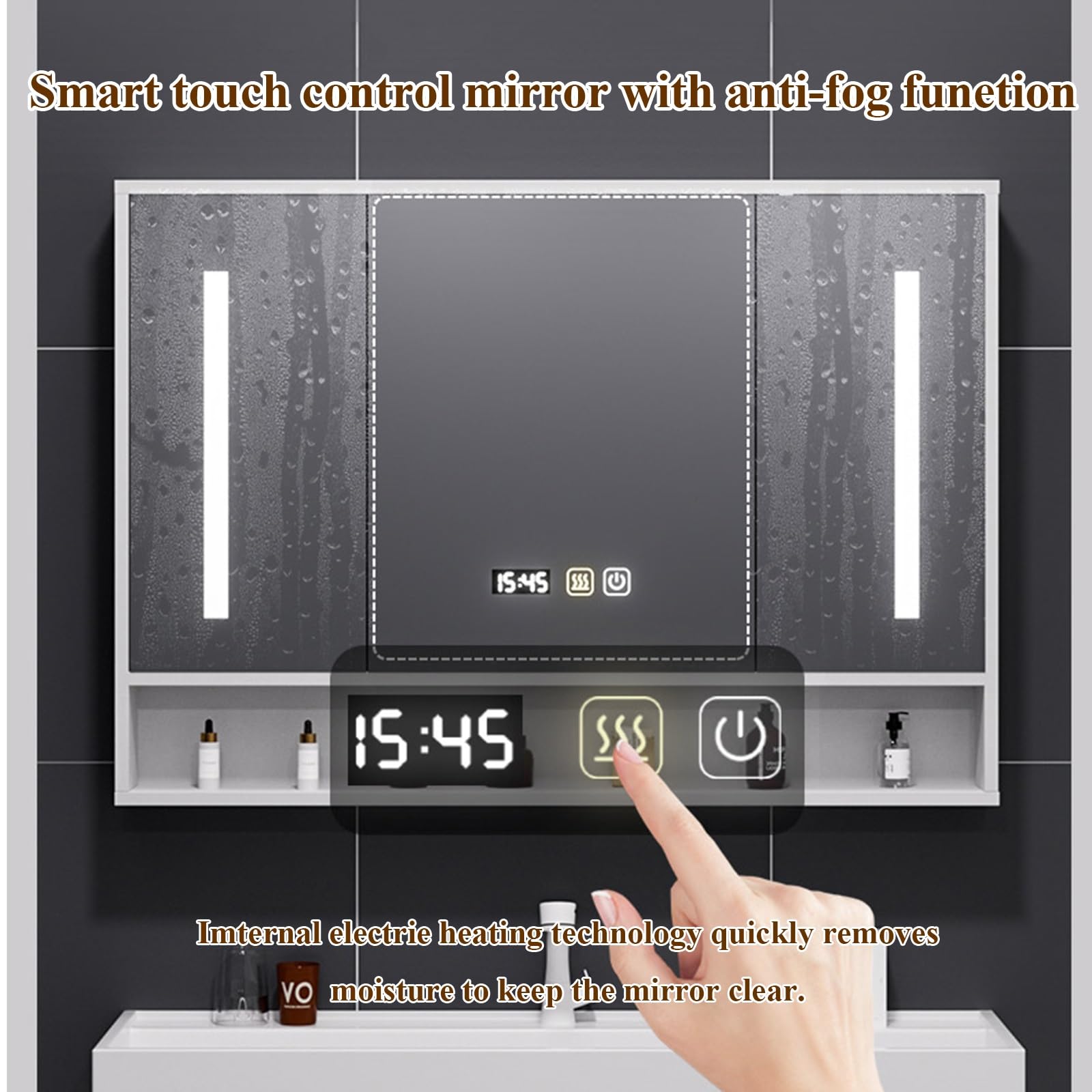 Espejo Baño con Luz Armario De Baño con Espejo Y Luz,Armario Baño con Espejo,Armario Espejo Baño con Luz,ararmario BaÃño Pared con Espejo,Armario Baño Pared con Espejo Y Luz(Black,97cm)
