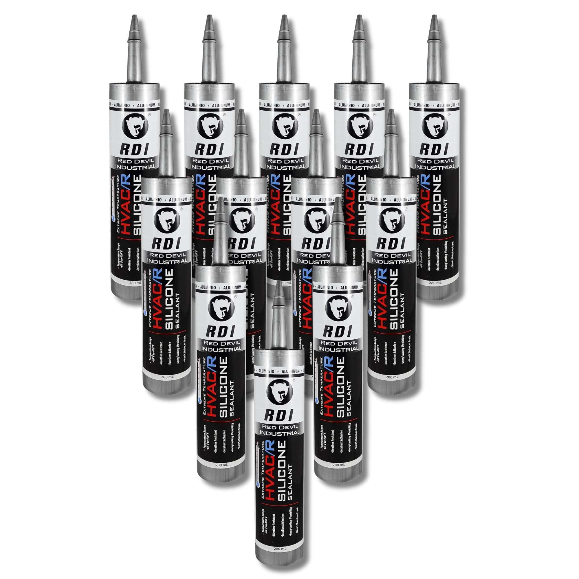 Red Devil 089650 Extreme Temperature HVAC/R Silicone Sealant, 280 ml, Aluminum, 12 Pack, Made in USA