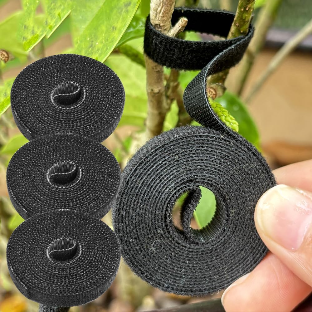 200CM Garden Plant Nylon Cable Tie Self Adhesive Garden Twine Bandage Adjustable Plants Hook Loop,Black
