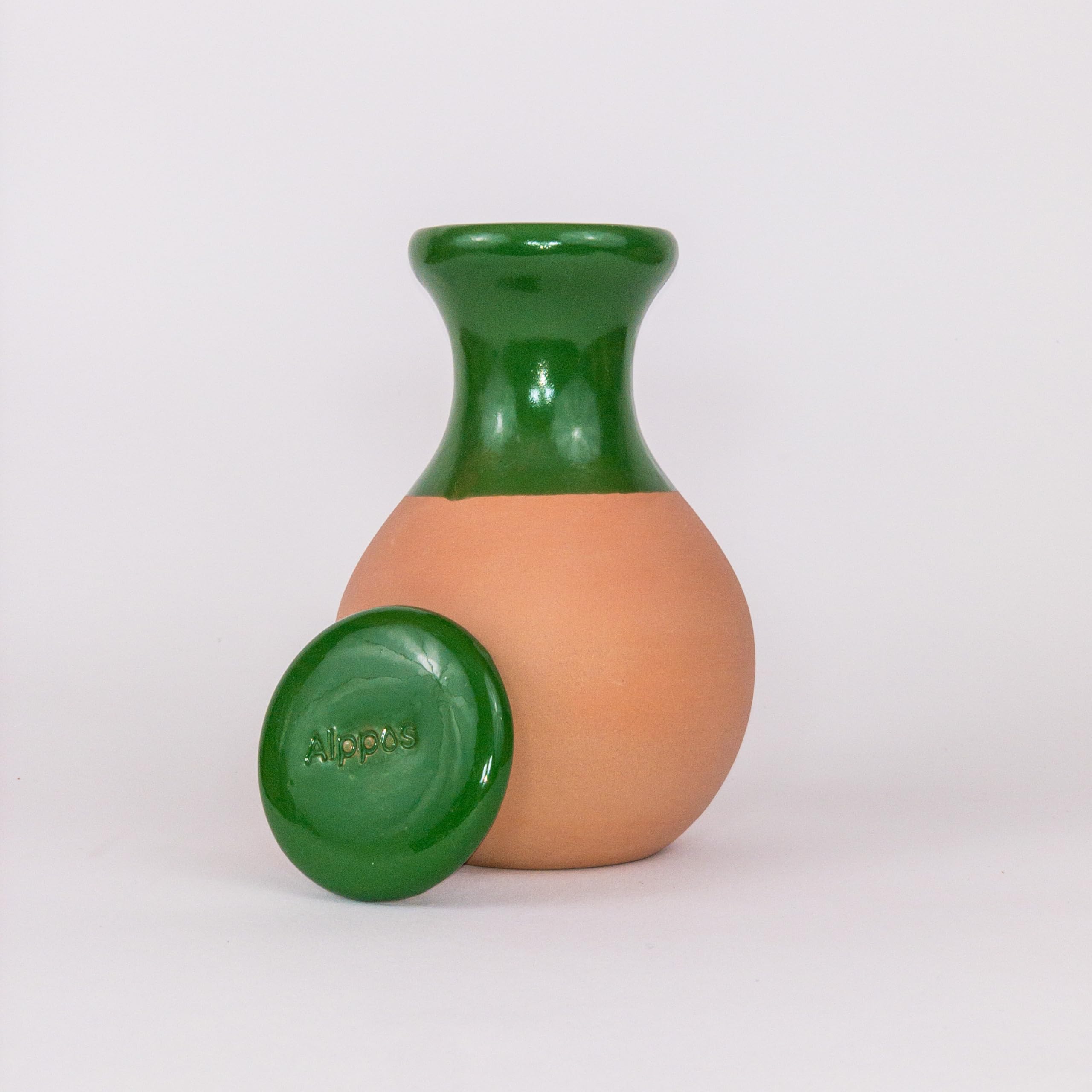 Oyas à enterrer 1 Litre en Terre Cuite avec Couvercle - ollas pour Plante intérieure et extérieure système d'irrigation par capilariter (2, Vert)