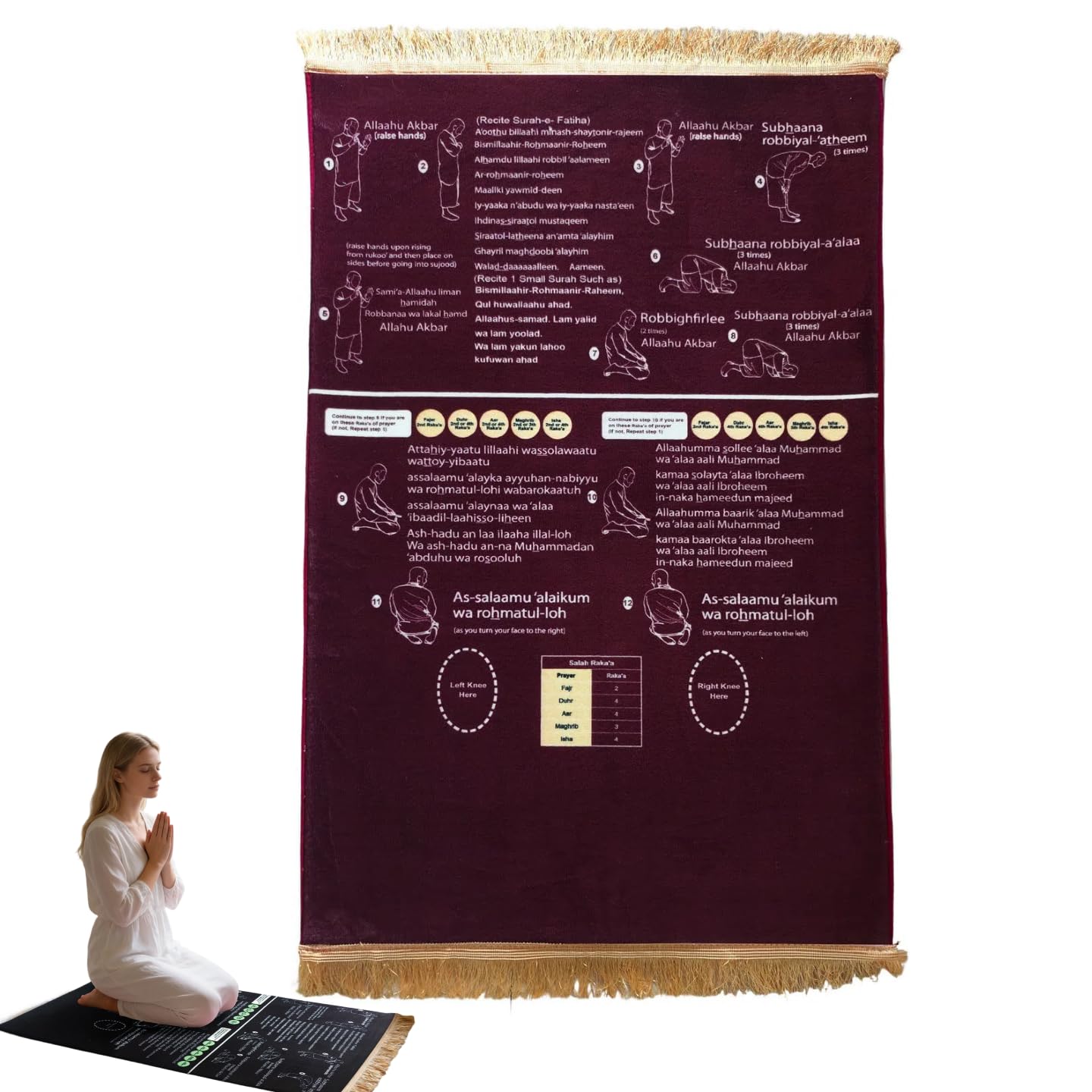 Tapis de prière antidérapant pliable pour corriger les erreurs de Salah