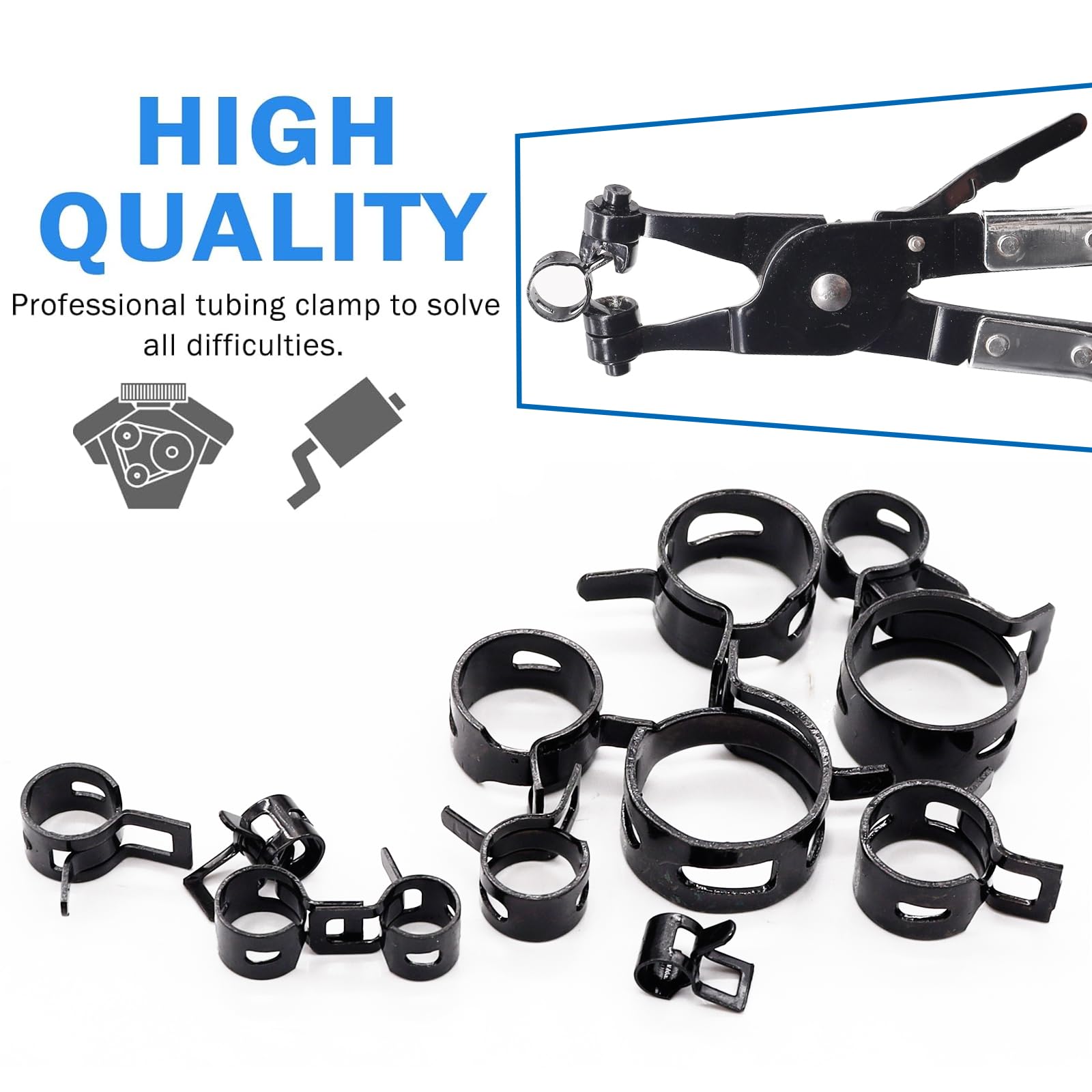 Tnisesm 132Pcs 6-25mm Spring Band Hose Clamps With Swivel