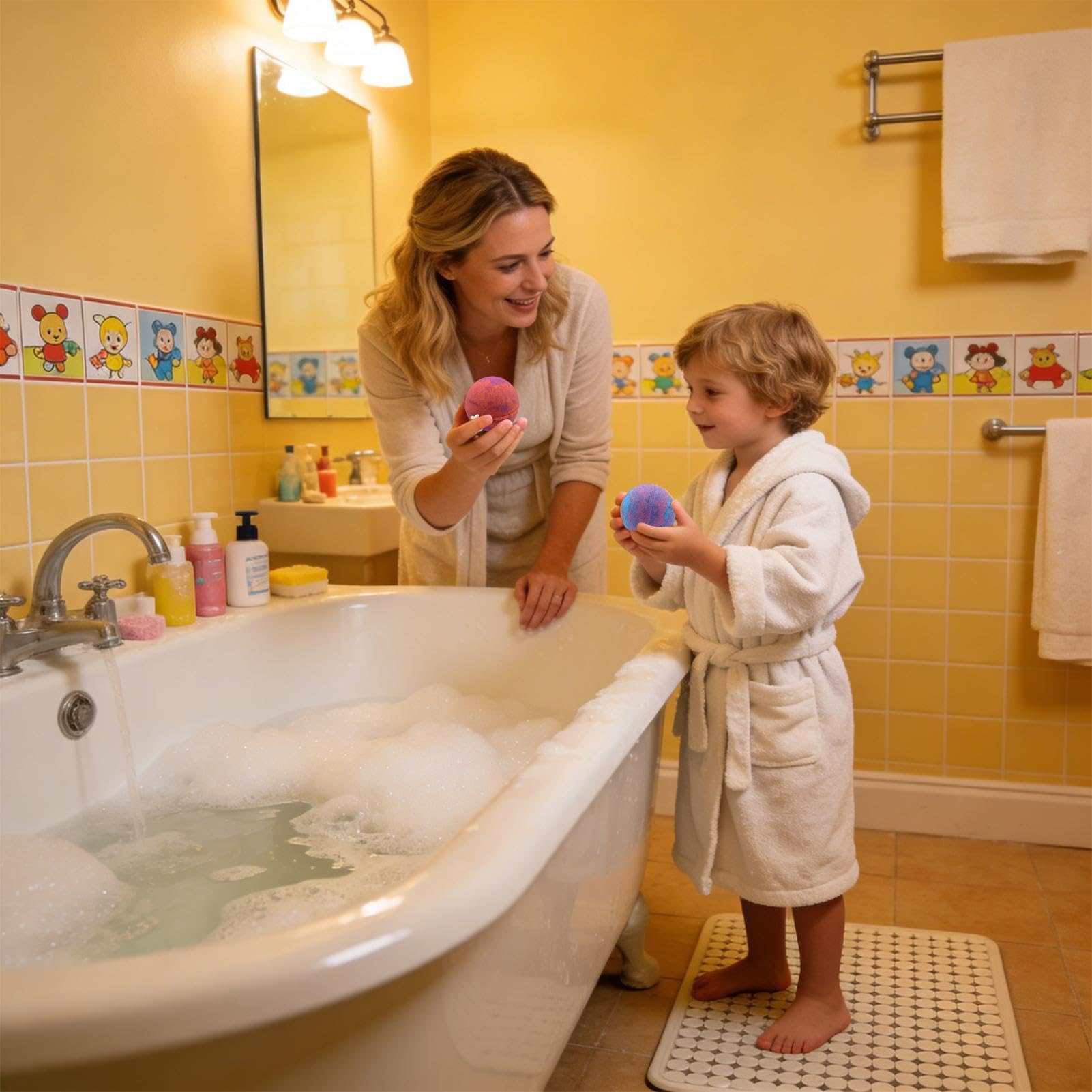 Bombe da bagno frizzanti per bambini 6 Pezzi di Bolle Colorate Profumate | Set di frizzanti da vasca per bambini a tema animali con giocattoli che brillano al buio per Vasca Casa Festa Vacanze Spa