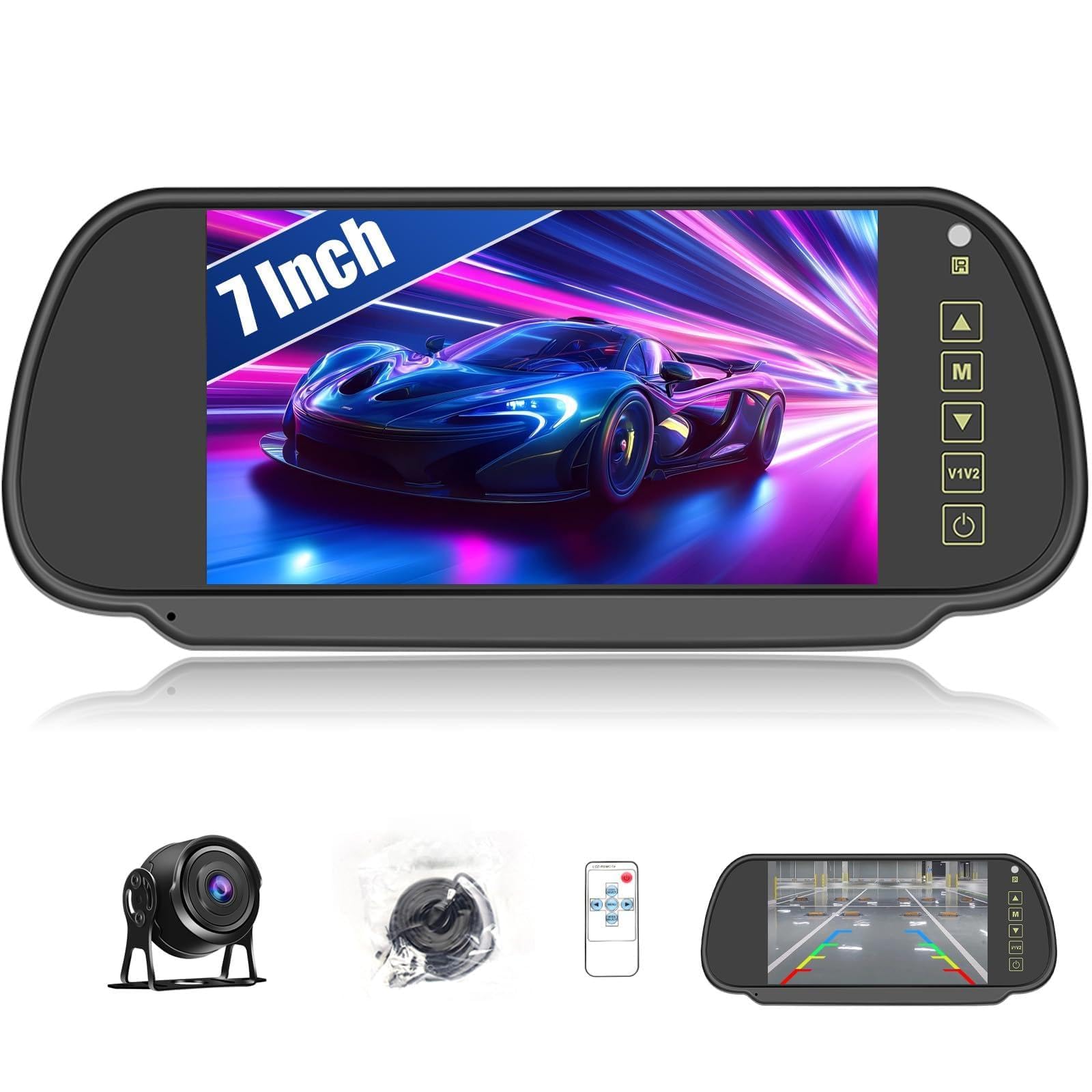 CAMECHO 7'' HD Schermo Tattile Visione Notturna a Colori 1080P Telecamera Posteriore con Monitor, Telecamera Posteriore per Auto con IP66, Grandangolo 105° per Camion/Camper/Furgone 12-24V