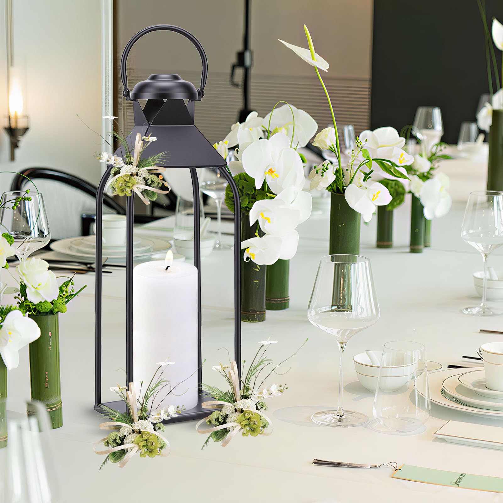 Gugxiom Farolillos de metal para interior y exterior, juego de 3 farolillos de jardín negros, sin cristal, para salón, terraza, balcón, decoración de boda de Navidad en interiores (44 + 35 + 25 cm)