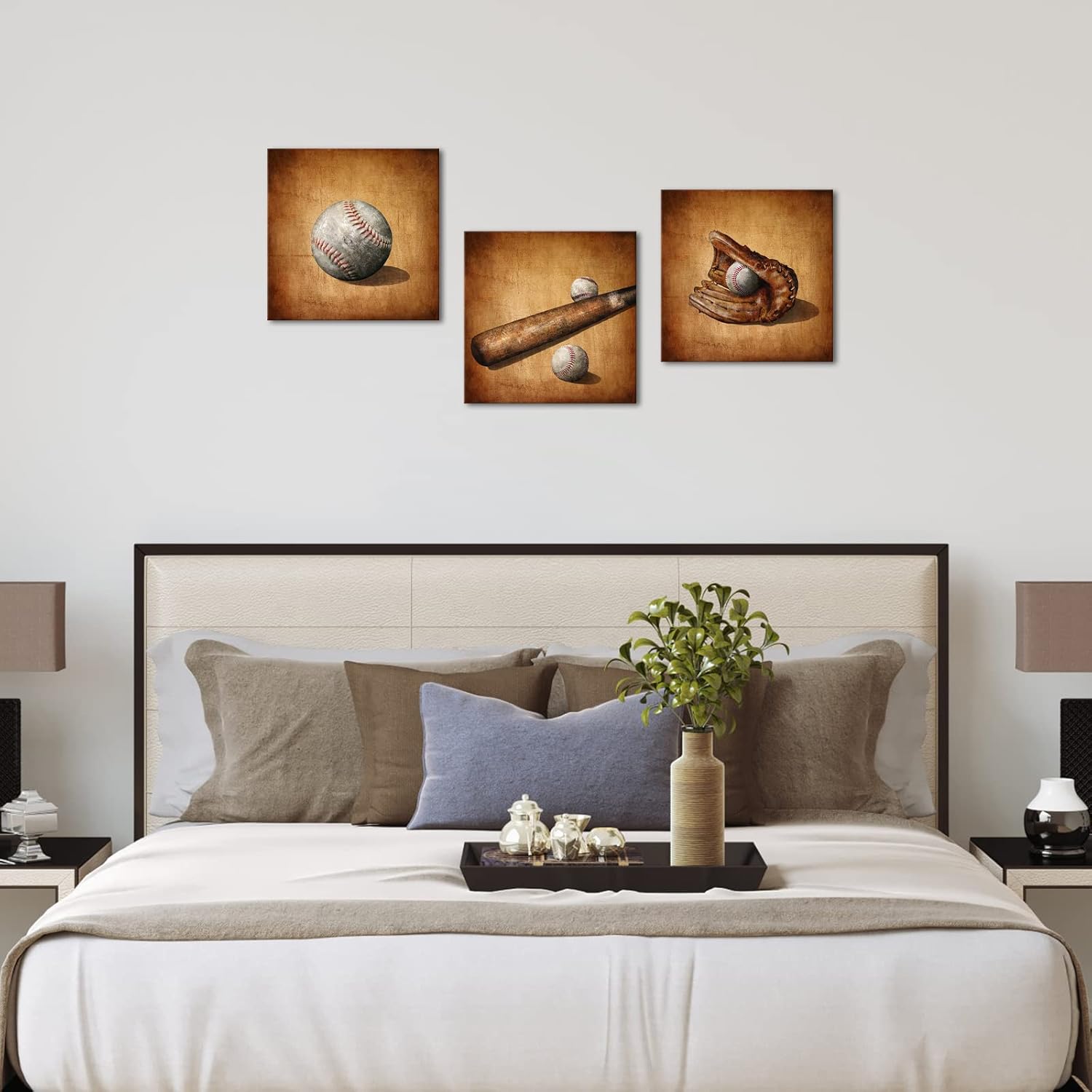 Artsbay Baseball Wall Decor for Boys Room Modern Teen Boy Wall Decor Baseball Theme Decor 12" W x 12" H x 3PCS