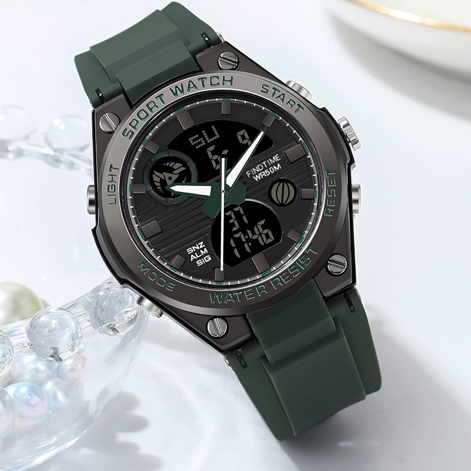 findtime Pink Watches for Women Digital 5Bar Waterproof Sports LED Backlight Wrist Watch Colorful Strap Analog Alarm - Image 2