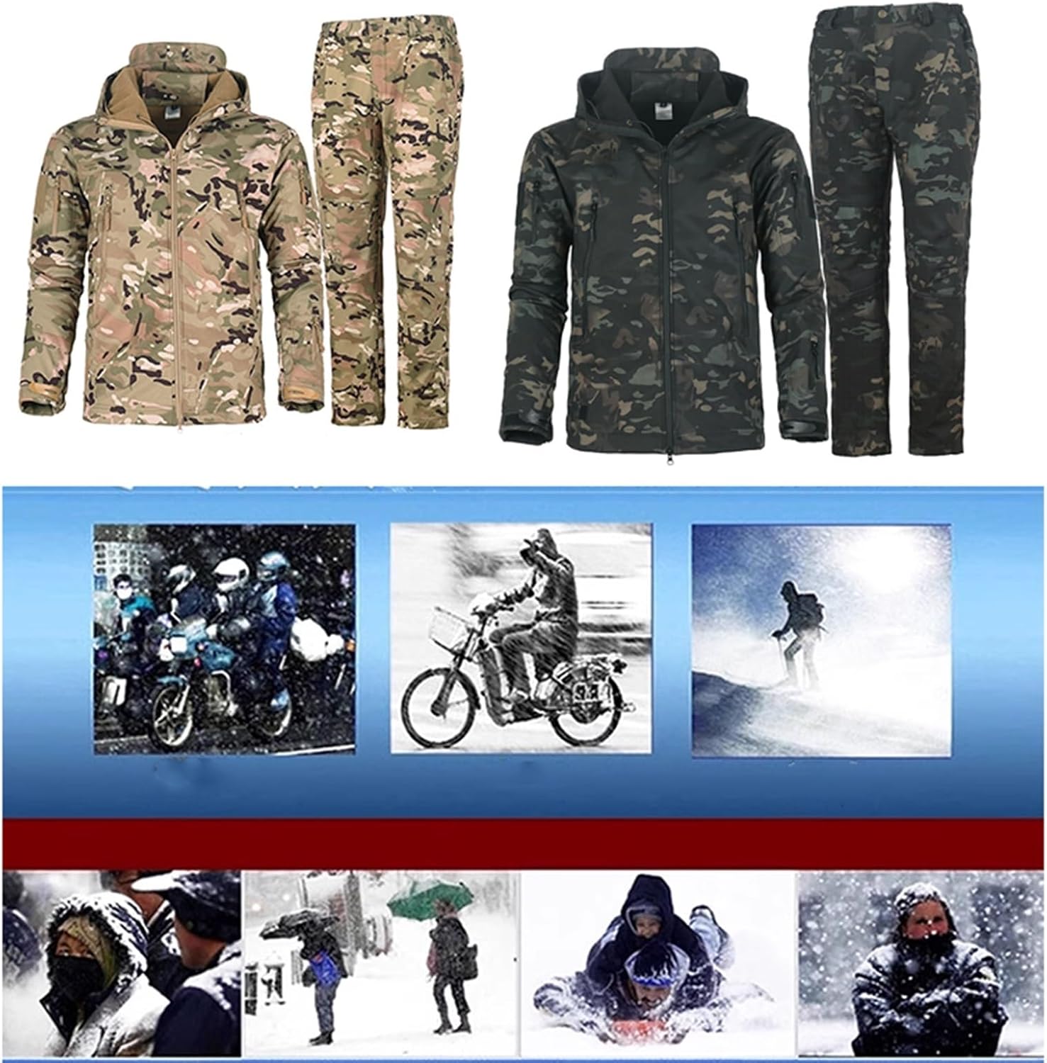 Wygwlg Adult Ski Suits Set, Men Camouflage Hooded Outdoor Winter Windproof Waterproof Two Piece Ski Suit
