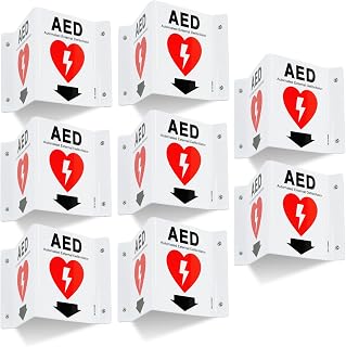 T&R AED Sign, Automated External Defibrillator with Down Arrow - 8 Pack - 8 x 6 Inches Acrylic, 4 pre-drilled holes, Includes Matching Screws, Use for Office/Business