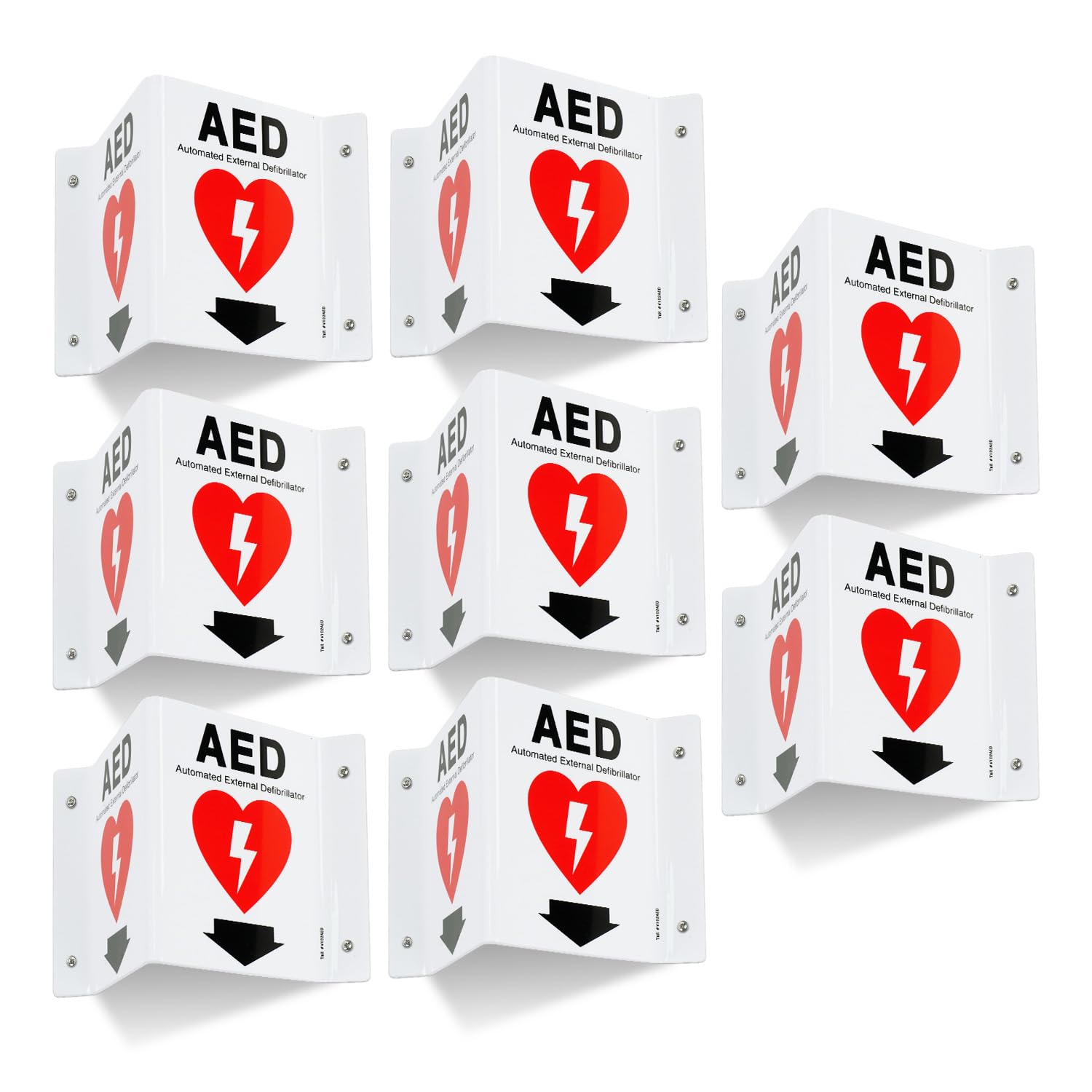 T&amp;R AED Sign, Automated External Defibrillator with Down Arrow - 8 Pack - 8 x 6 Inches Acrylic, 4 pre-drilled holes, Includes Matching Screws, Use for Office/Business