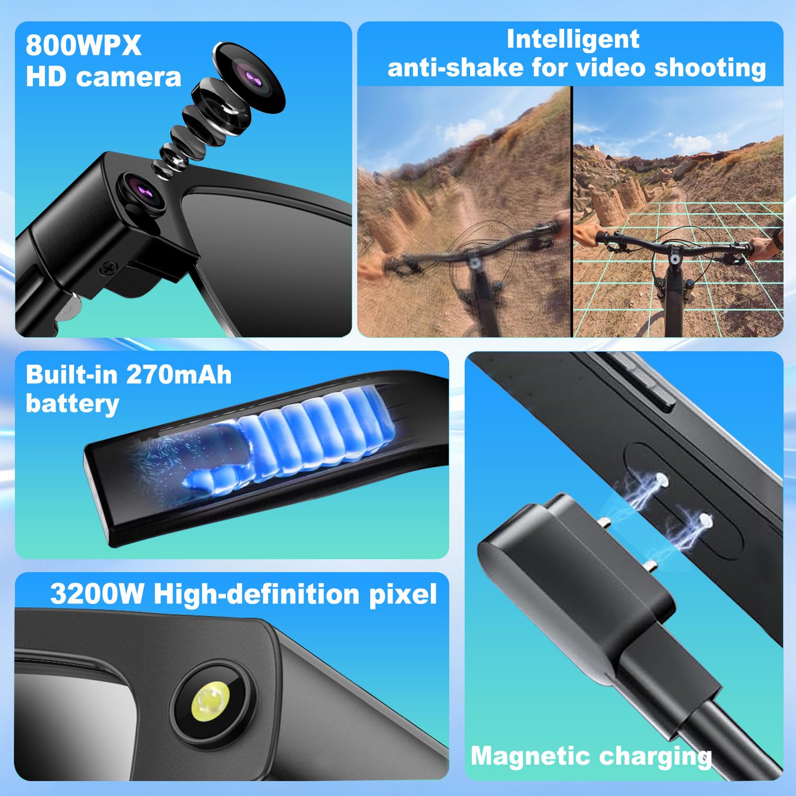 Lunettes AI Smart Camera, 4K 800 W Lunette Camera HD avec Assistant IA pour Traduction en Temps Réel, Traduction Simultanée Identification d'objet GPT lentilles photochromiques, Lunettes Connectées