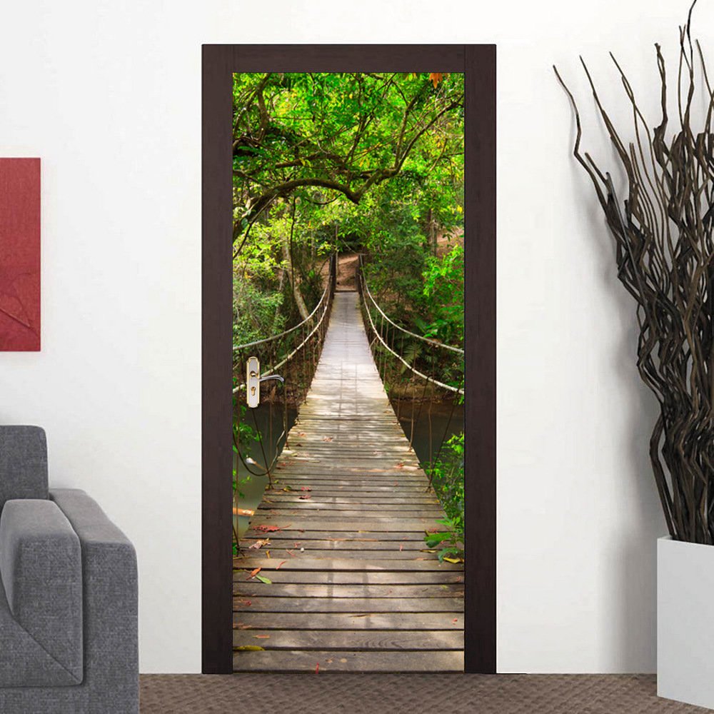 Stickers de porte 3D AILEGOU 77x200cm vinyle amovible motif pont levis pour deco interieure