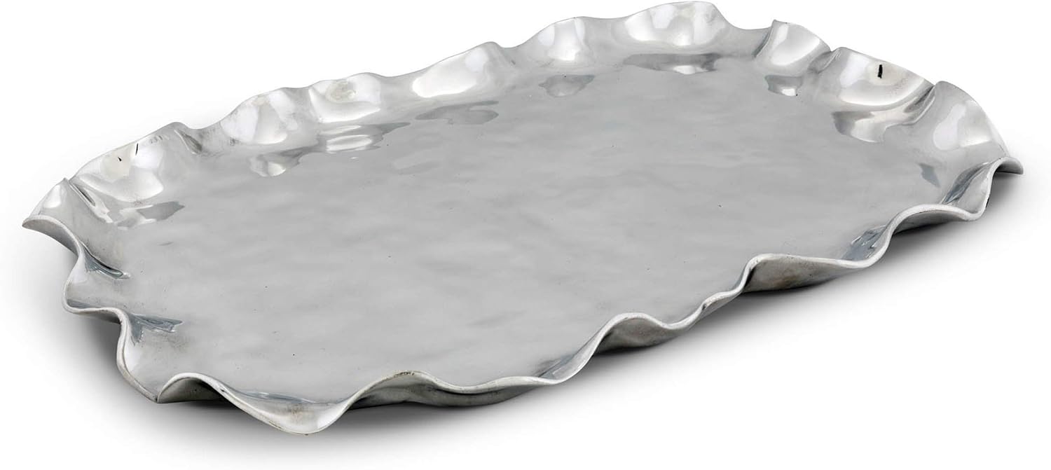 Arthur Court Aluminum Carmel Pattern Serving Platter Metal Tray, 18 x 12 Inches, Food-Safe Whimsical Coastal Design