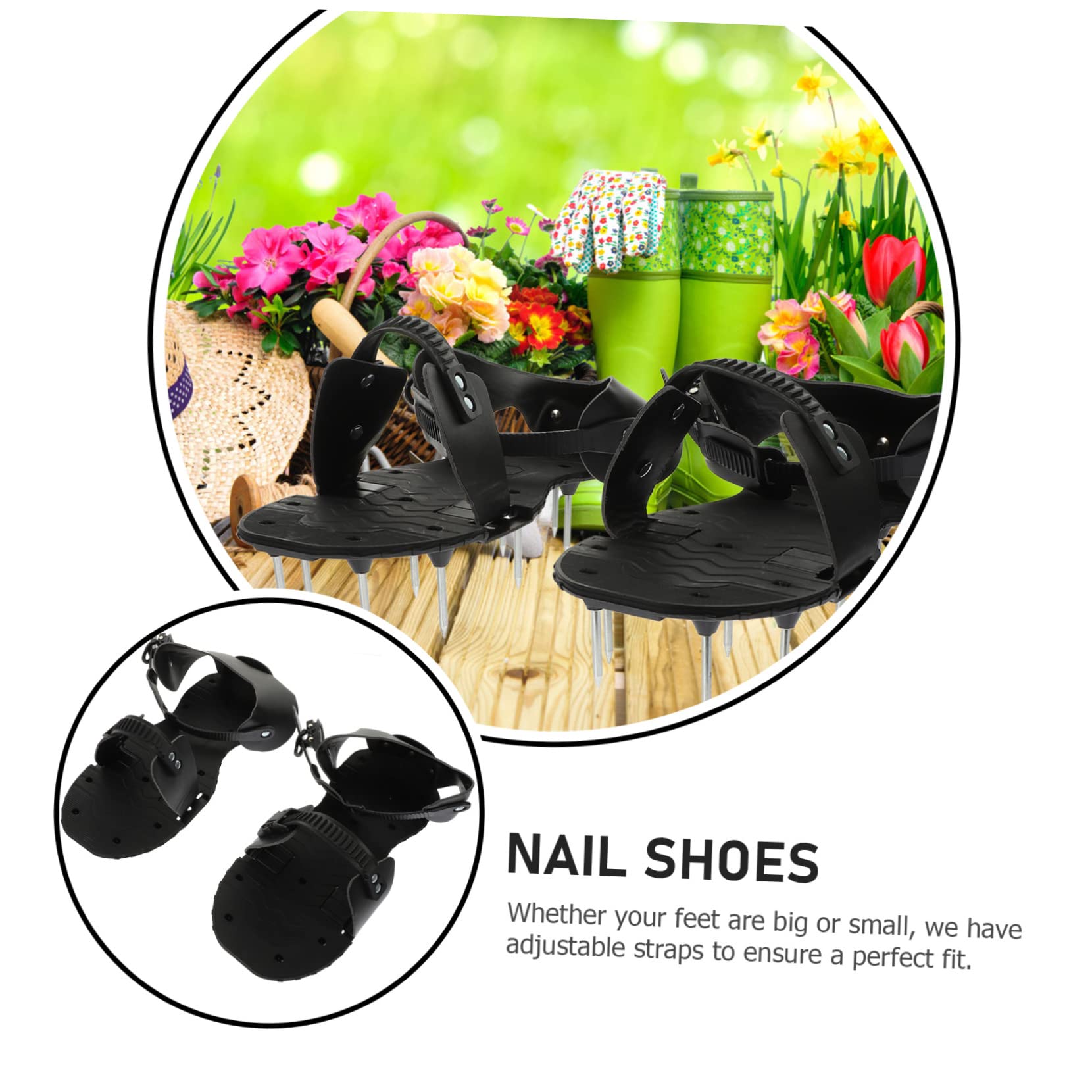 UKCOCO 1 Par de Zapatos Aireadores de Césped Ajustables para Jardinería, Correas Regulables y Púas de PU, Ideales para Airear Suelos y Mejorar la Salud del Césped en Huertos y Patios