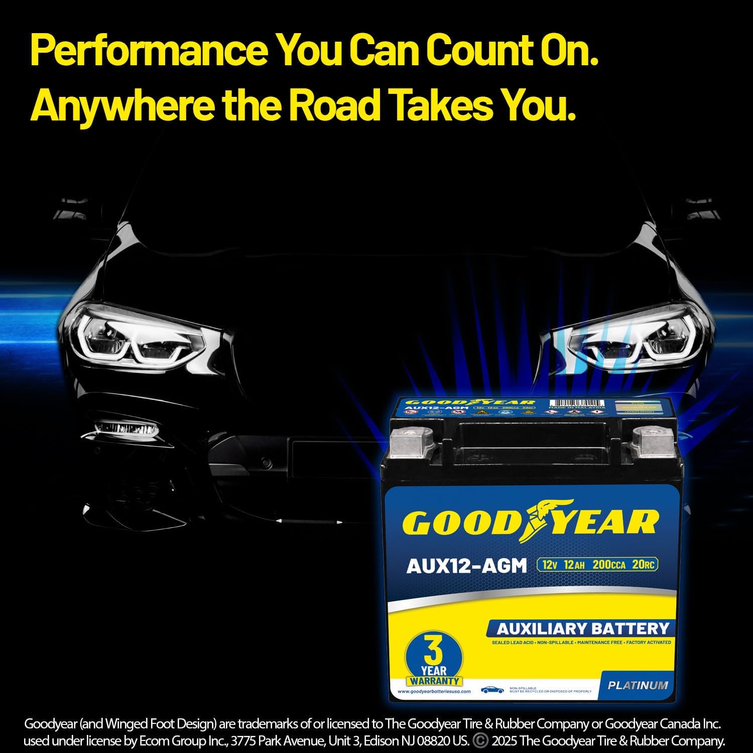 Goodyear AUX12-AGM 12V 12 AH, 20RC, 200 CCA Platinum series Rechargeable AGM Maintenance Free Auxiliary Battery