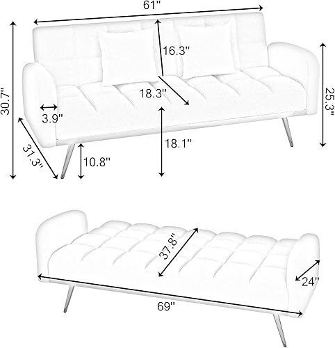 Miniatura 2 de Sofá biplaza convertible tipo futón reversible, sofá biplaza plegable, cama de invitados tapizada con forro polar tapizado, sofá cama convertible