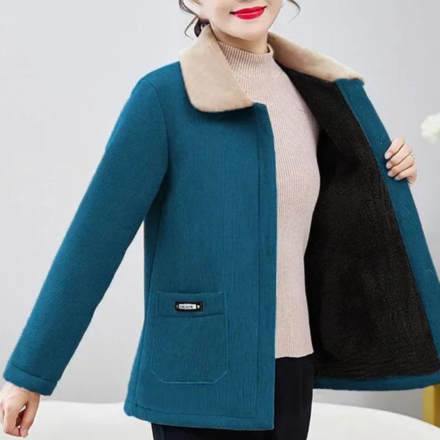 Womens Warm Fleece Lined Jacket Middle Aged Winter Fashion Outerwear Stylish Top Thick Coat