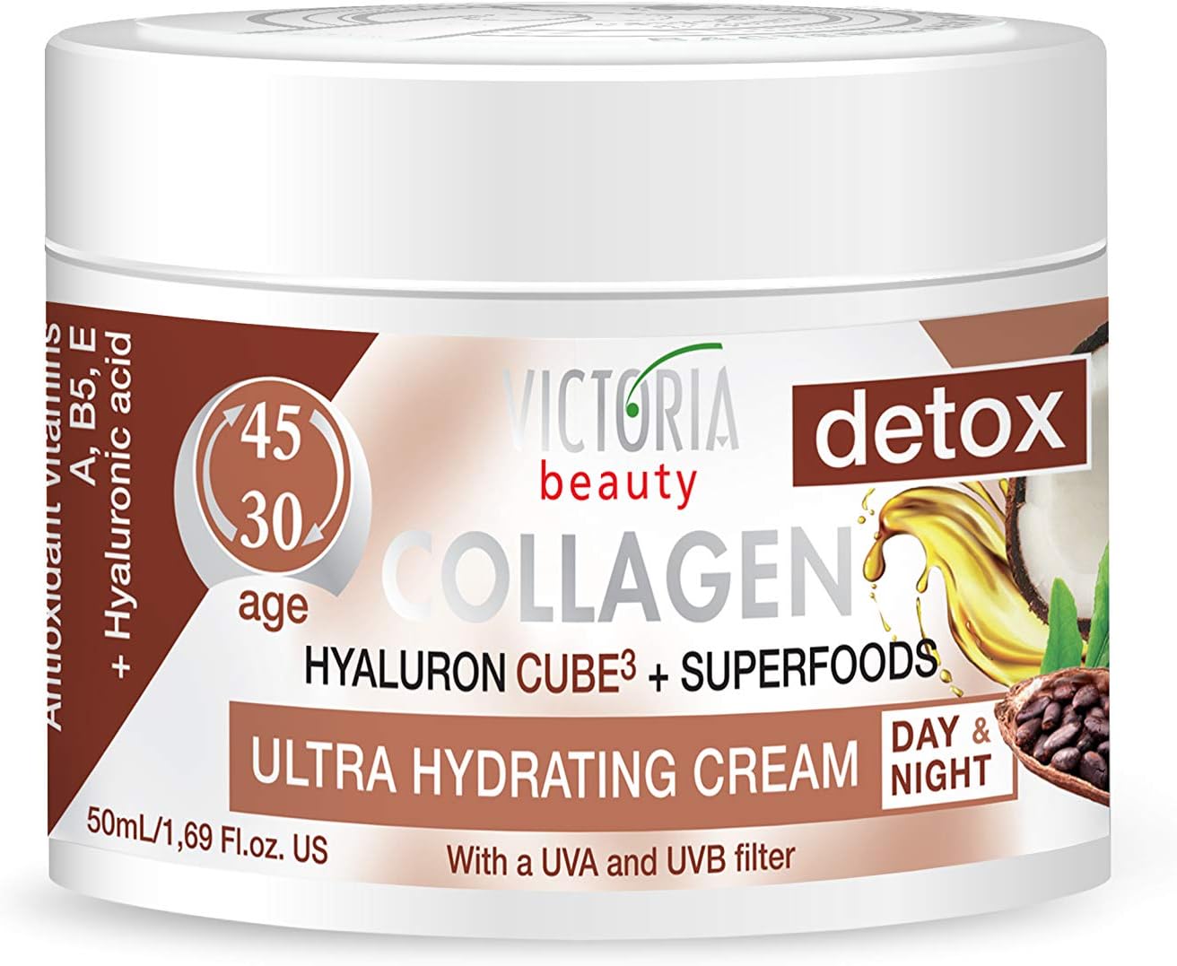 Victoria Beauty Day and Night Anti-Aging Moisturiser with Collagen, Hyaluronic Acid, Super foods