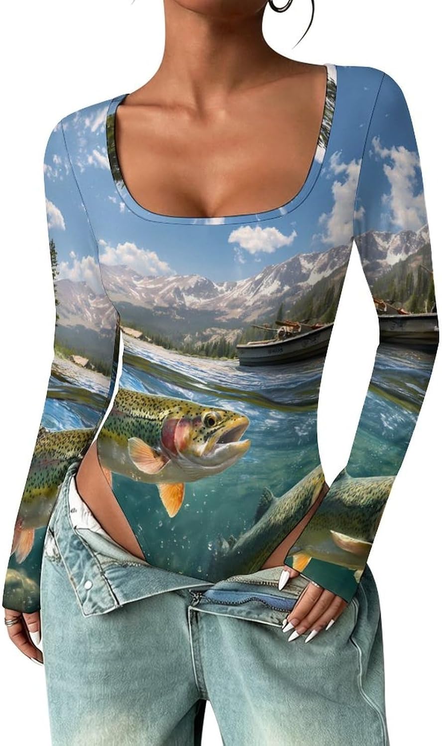 Trout Fish Women's Bodysuits Long Sleeve Top 5XL