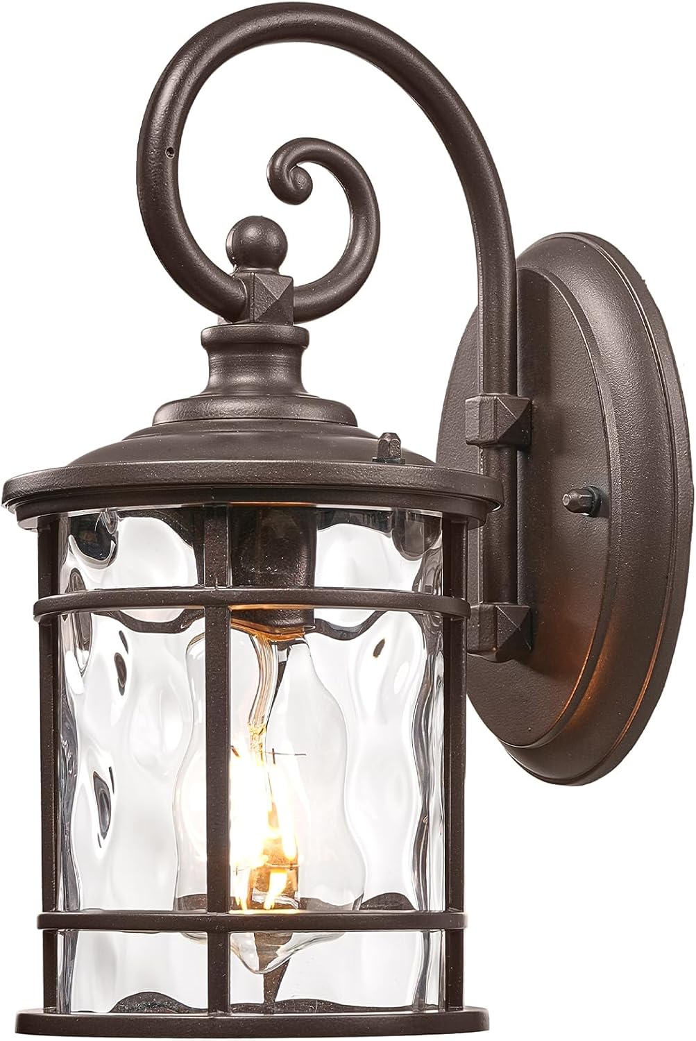 Porch Lights 0utdoor 12.5 Inch Height Exterior Lighting Fixtures with Water Ripple Glass Die-Casting Aluminum Outside Lights for House Porch Garage Yards E27 Socket ORB Finish