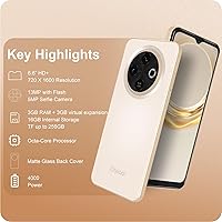 Vista 2 de A3 4G teléfonos Android desbloqueados 6.6” pantalla HD+ Android 12 teléfono inteligente Octa-Core 6(3+3)+16GB/256 TF Dual SIM teléfono celular Oro