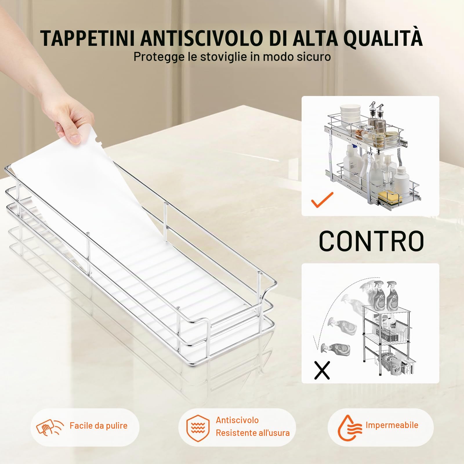 VEVOR Organizer Estensibile per Armadio 215 x 533 x 385 mm, Ripiani Estraibili per Carichi Pesanti, Cassetti Estraibili in Acciaio Cromato, Cassetto per Armadio Cucina Domestico Bagno Sotto Lavandino