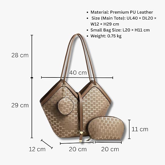 Buy ZELION | 3-in-1 Premium PU Leather Tote Handbag Set (BEIGE) at