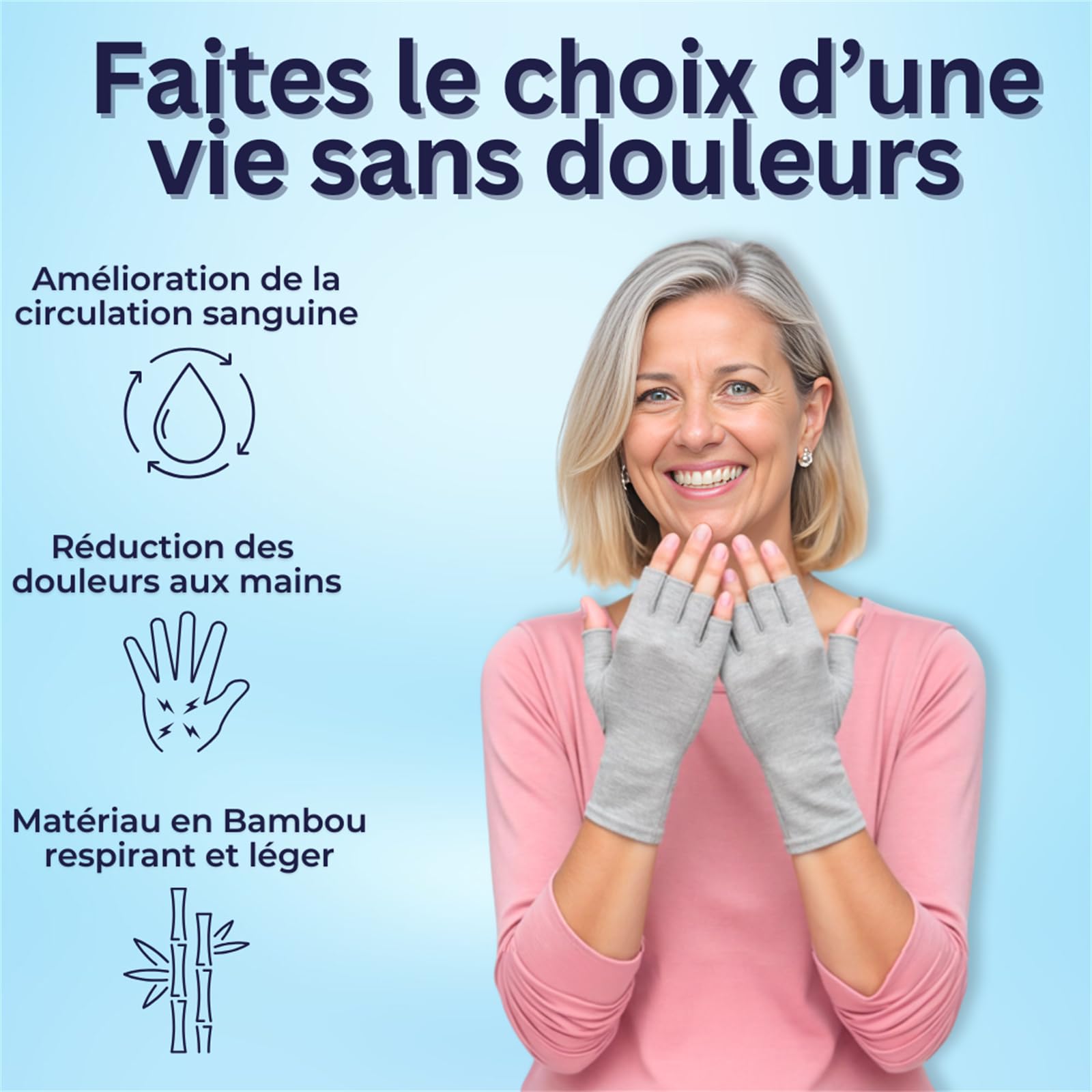 MEIION Gants de compression anti-douleurs Bambou Gants de compression respirants, idéaux pour la dactylographie, le sport et les activités quotidiennes