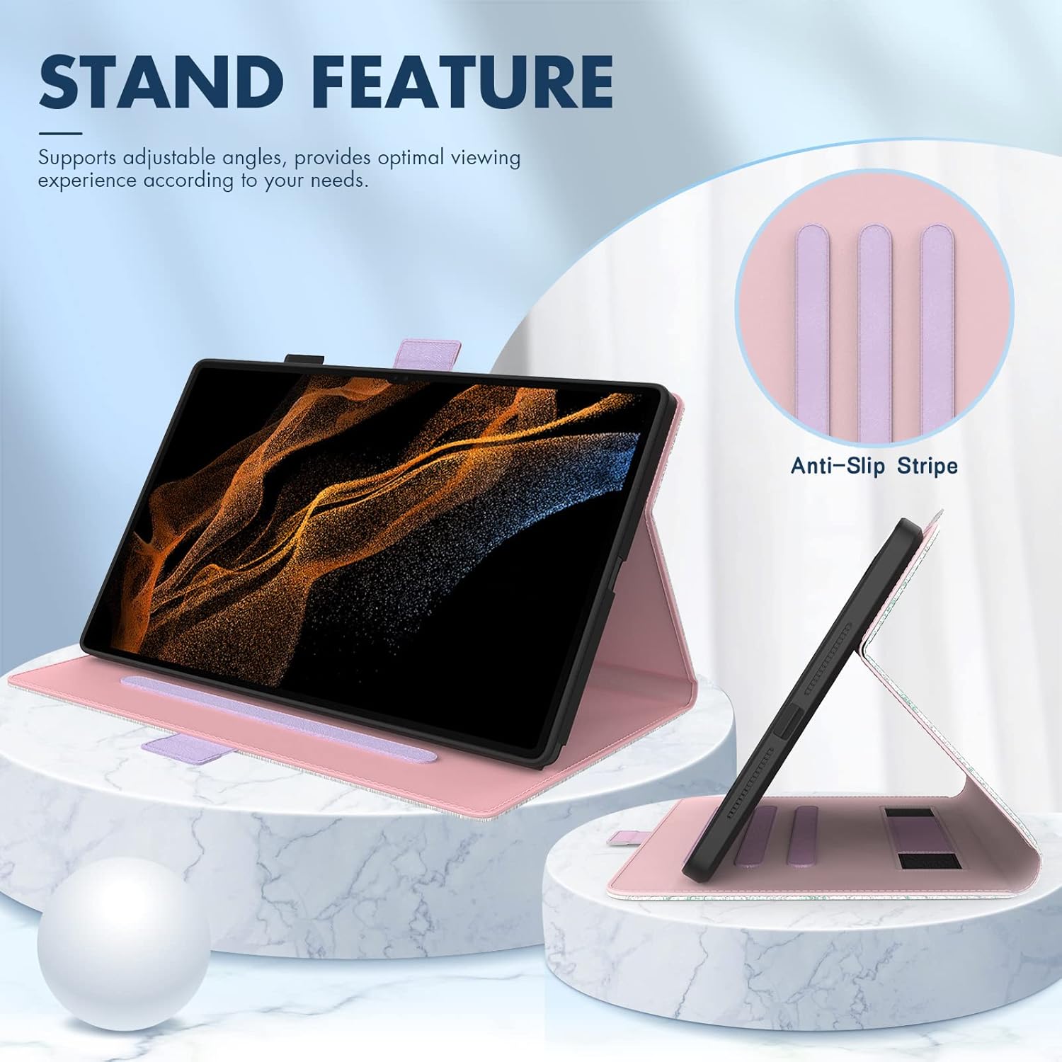 Dteck Case for Galaxy Tab S10/S9/S8, Premium PU Leather Folding Smart Kickstand Auto Wake/Sleep Cover with S Pen Holder and Hummingbirds Design