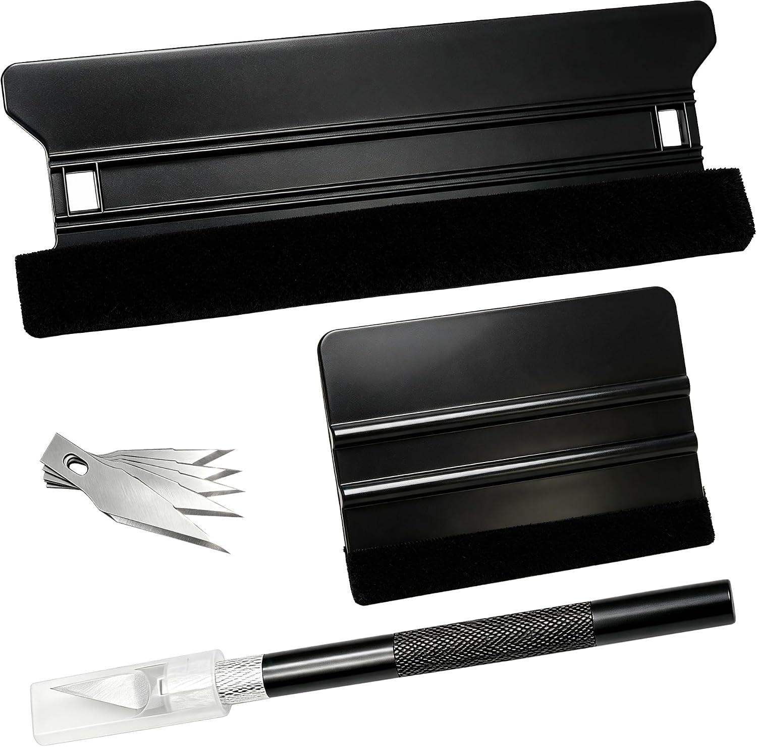 CARTINTS Plastic Squeegee Kit for Vinyl Wrap Window Tint Wallpaper Tools, 8.3IN+4IN Felt Squeegee and Precision Art Knife & 5Pcs Blades Replacement