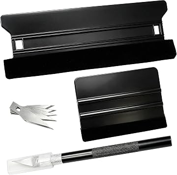 CARTINTS Plastic Squeegee Kit for Vinyl Wrap Window Tint Wallpaper Tools, 8.3IN+4IN Felt Squeegee and Precision Art Knife & 5Pcs Blades Replacement