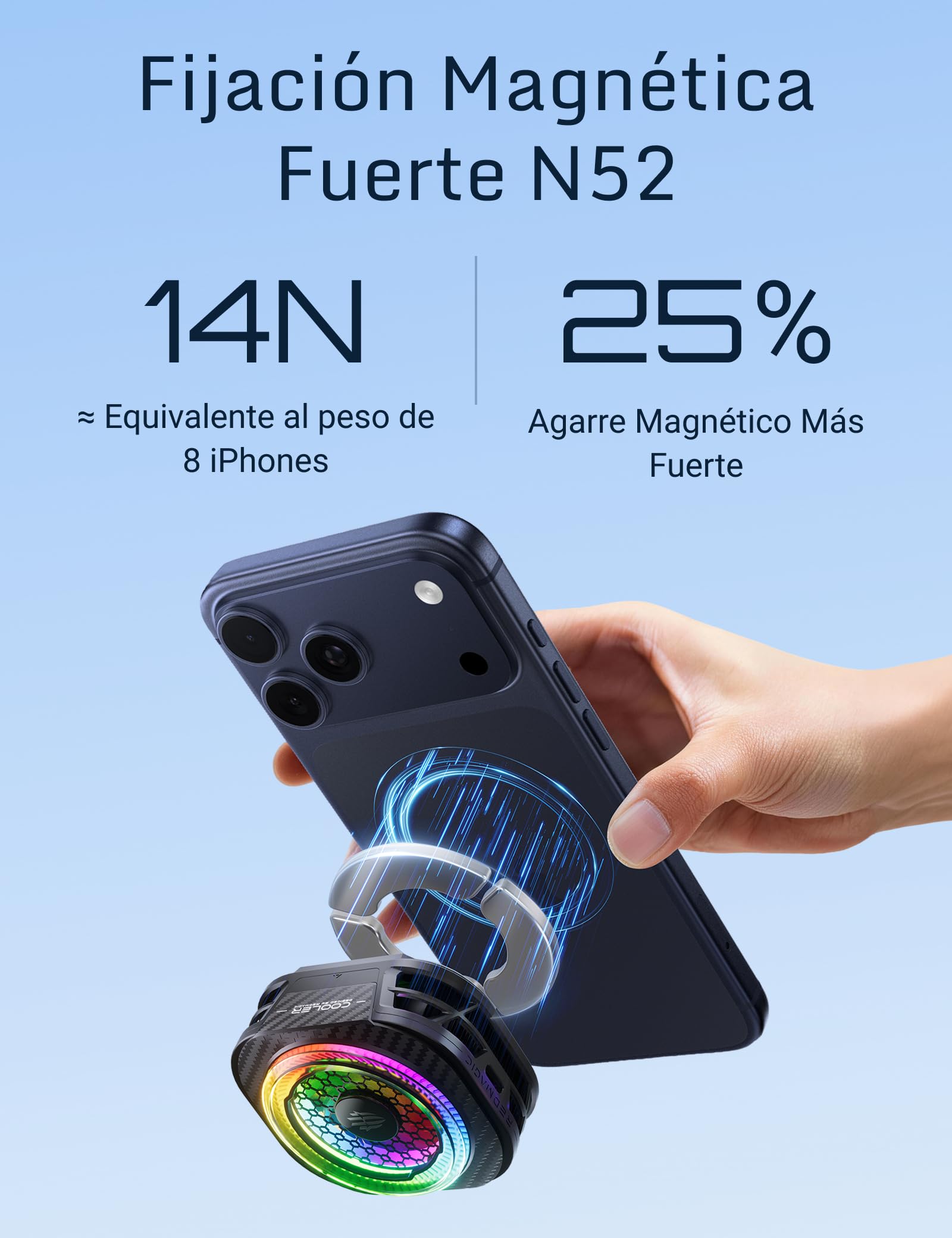 REDMAGIC Cooler 8 Pro Enfriador Magnético para Smartphone Gaming, Enfriamiento Rápido 36W con Control IA, Silencioso Bajo 36dB, Ventilateur RGB para iPhoneAndroid/iPad, Negro