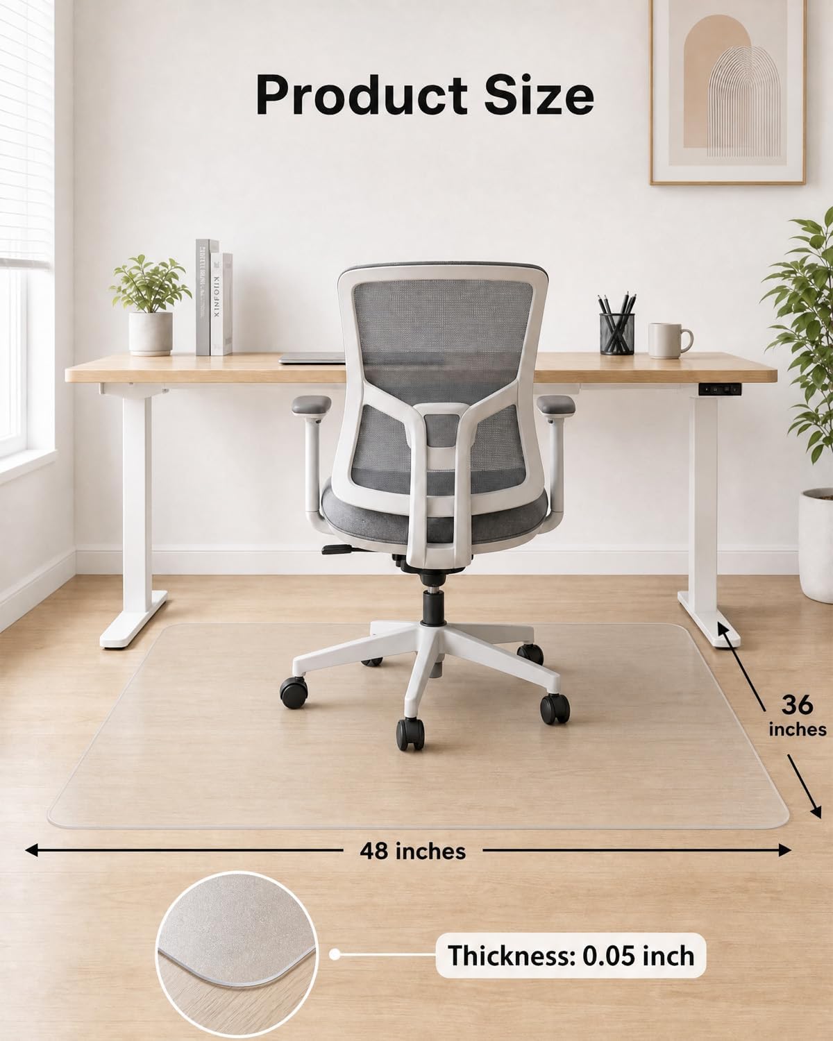 Office Chair Mat, 36"x48" Anti-Scratch for Hardwood Floor, Clear