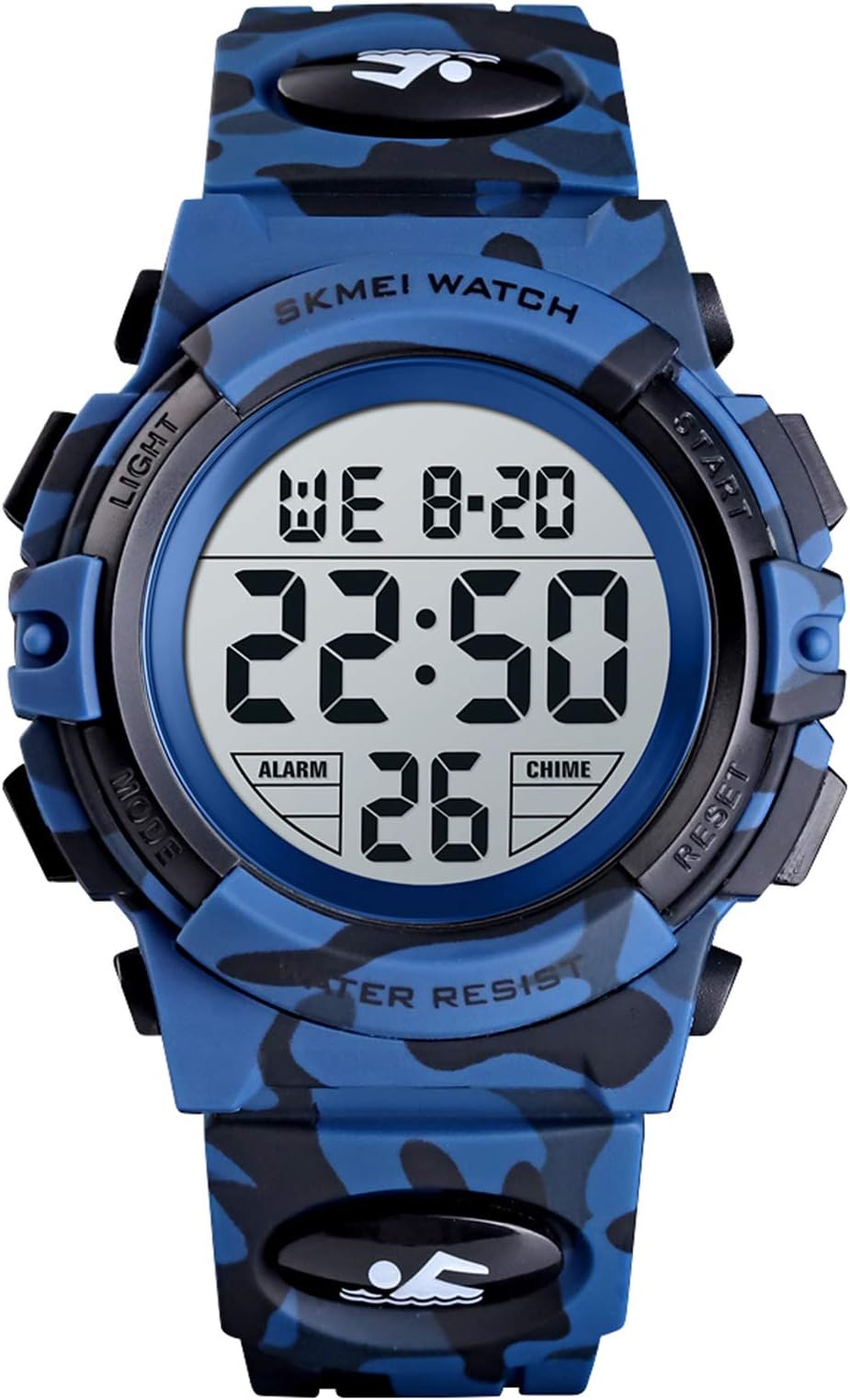 Men Digital Sports Watch Ultra-Thin Large Face Waterproof Wrist Watches for Men with Stopwatch Countdown Timer Alarm Function Dual Time LED Back Light
