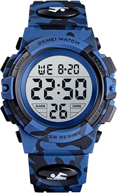 SKMEI Men Digital Sports Watch Ultra-Thin Large Face Waterproof Wrist Watches for Men with Stopwatch Countdown Timer Alarm Function Dual Time LED Back Light