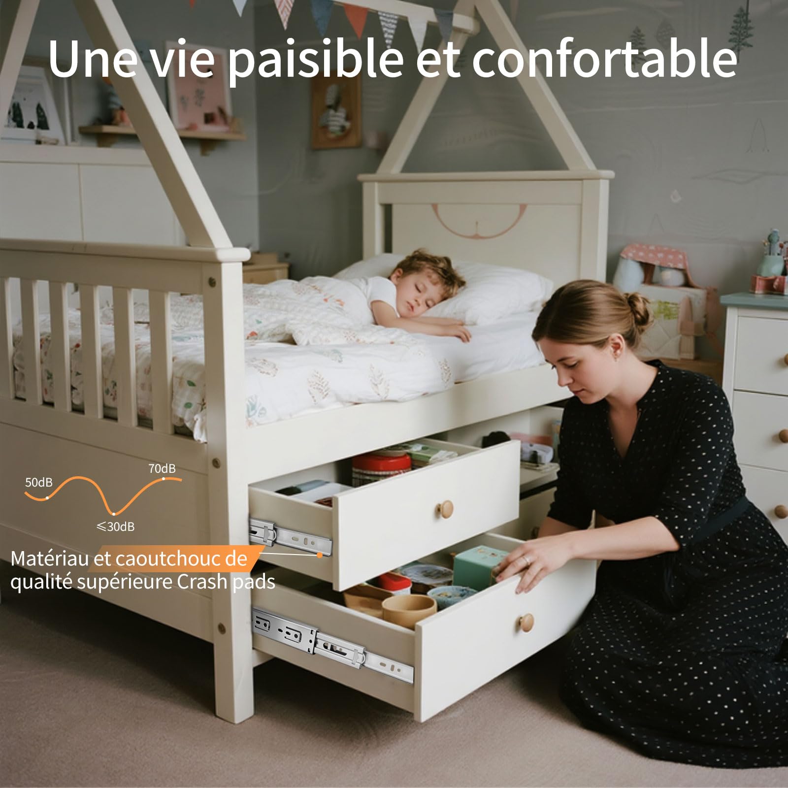 HLC glissiere pour tiroir 6 paires (12pcs), 50cm Glissières de tiroir à fermeture automatique douce, extension complète avec glissières à roulement à billes, coulisse tiroir 100 lb de capacité