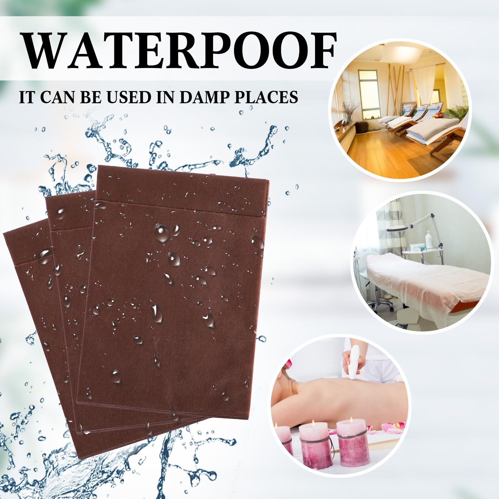 50 sábanas desechables de 31 x 70 pulgadas, impermeables, para mesa de masaje, tela no tejida para spa, salón de belleza, hoteles (marrón)