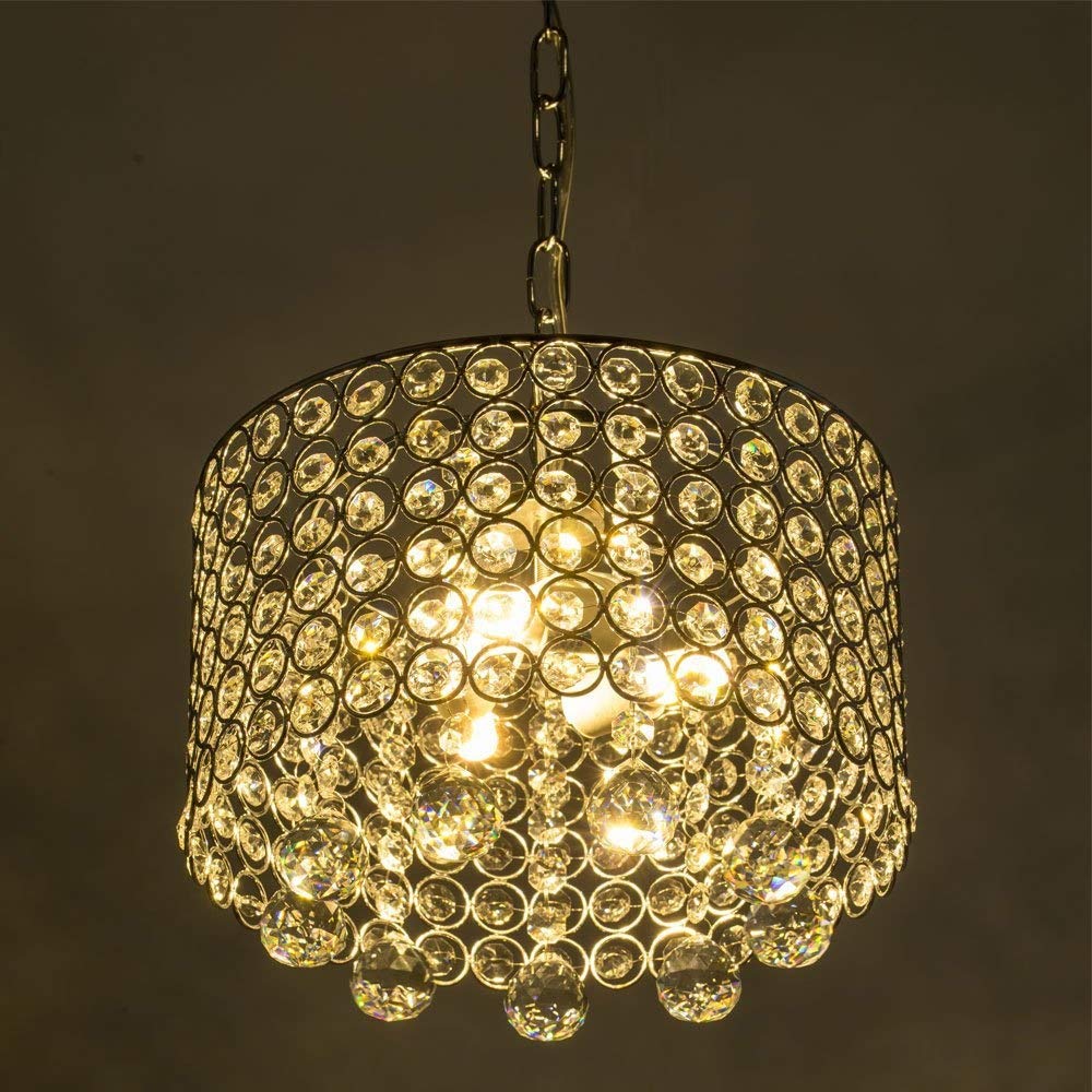 Lustre En Cristal Minimaliste Européen À 3 Lumières E14/E12, Abat-Jour Cylindrique, Éclairage Suspendu, Abat-Jour En Cristal Chromé de 9,8 Pouces de Diamètre, Plafonnier Suspendu Pour Îlot de C