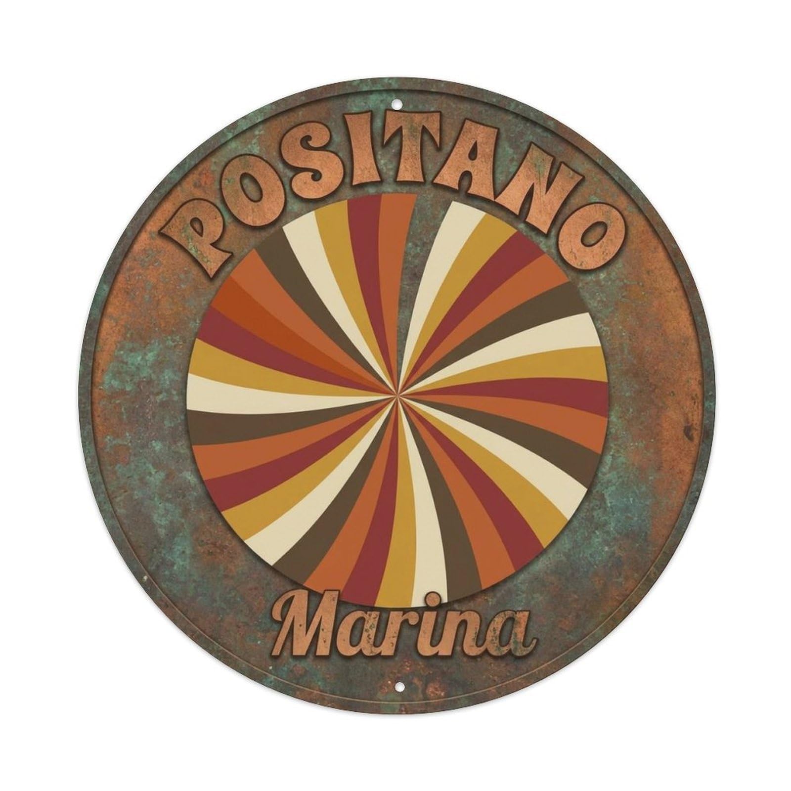 Southern Italy Positano Italian Campania Rustic Seaside Metal Tin Sign Plaque Wall Decor for Cafe, Man Cave, Club Bar, Office, Home Garden Round Metal Poster 8x8Inch