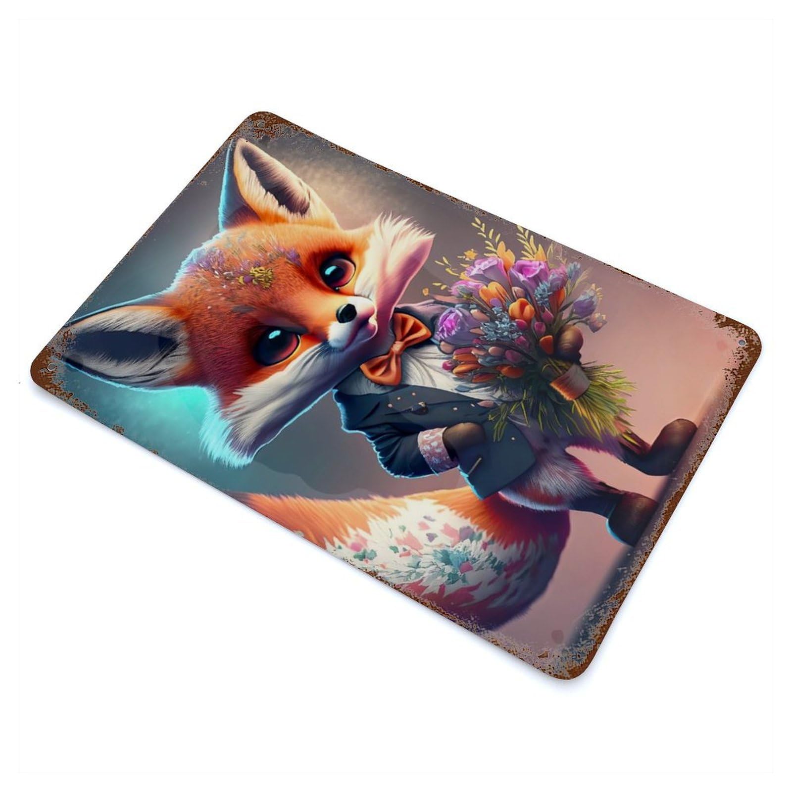 Rust Effect Romantic Fox Vintage Rust Metal Sign 11.8"x7.9", Classic Wall Plaque for Shed, Workshop And Garage Wall Decor