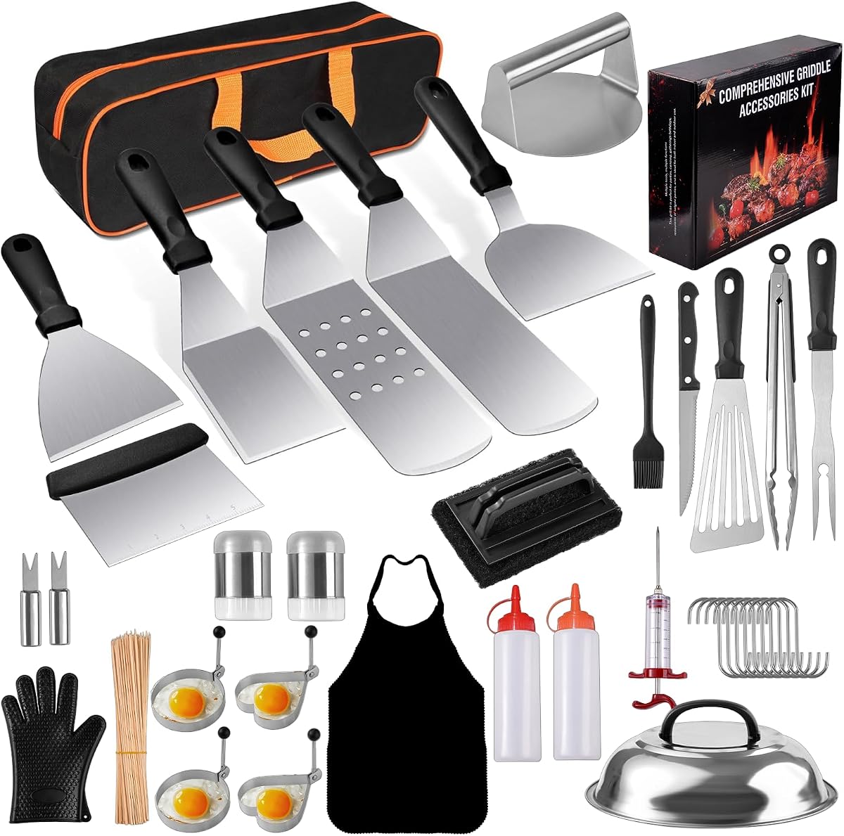 139PCS Griddle Accessories for Blackstone, Perfect Flat Top Grill Accessories for Camp Chef, Griddle Spatula Set with Metal Spatula, Enlarged Spatulas, Basting Cover for Outdoor Barbecue